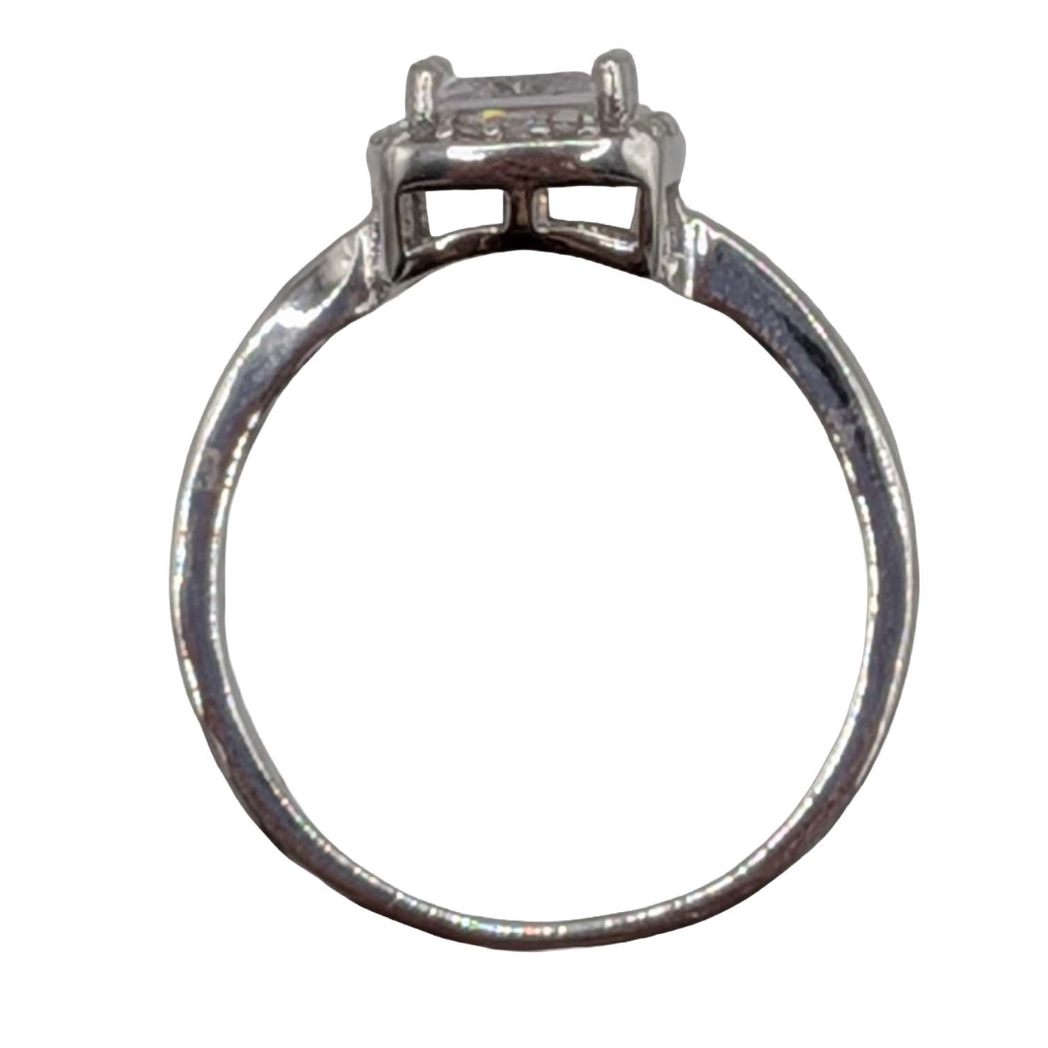 Sterling Silver CZ Princess Cut Halo Ring Size 8.25