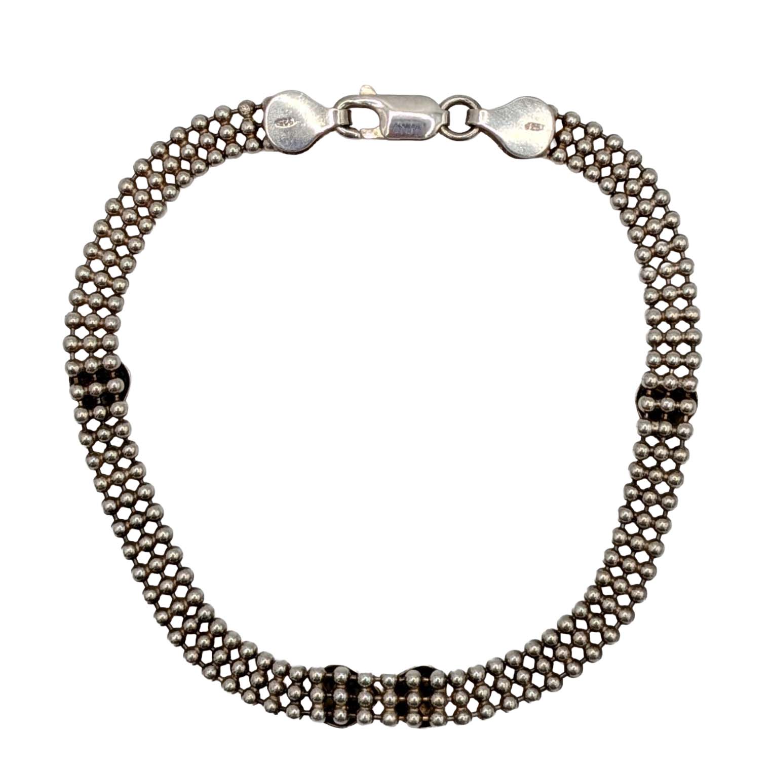Signed Sterling Silver Triple Ball Chain Heart Bracelet