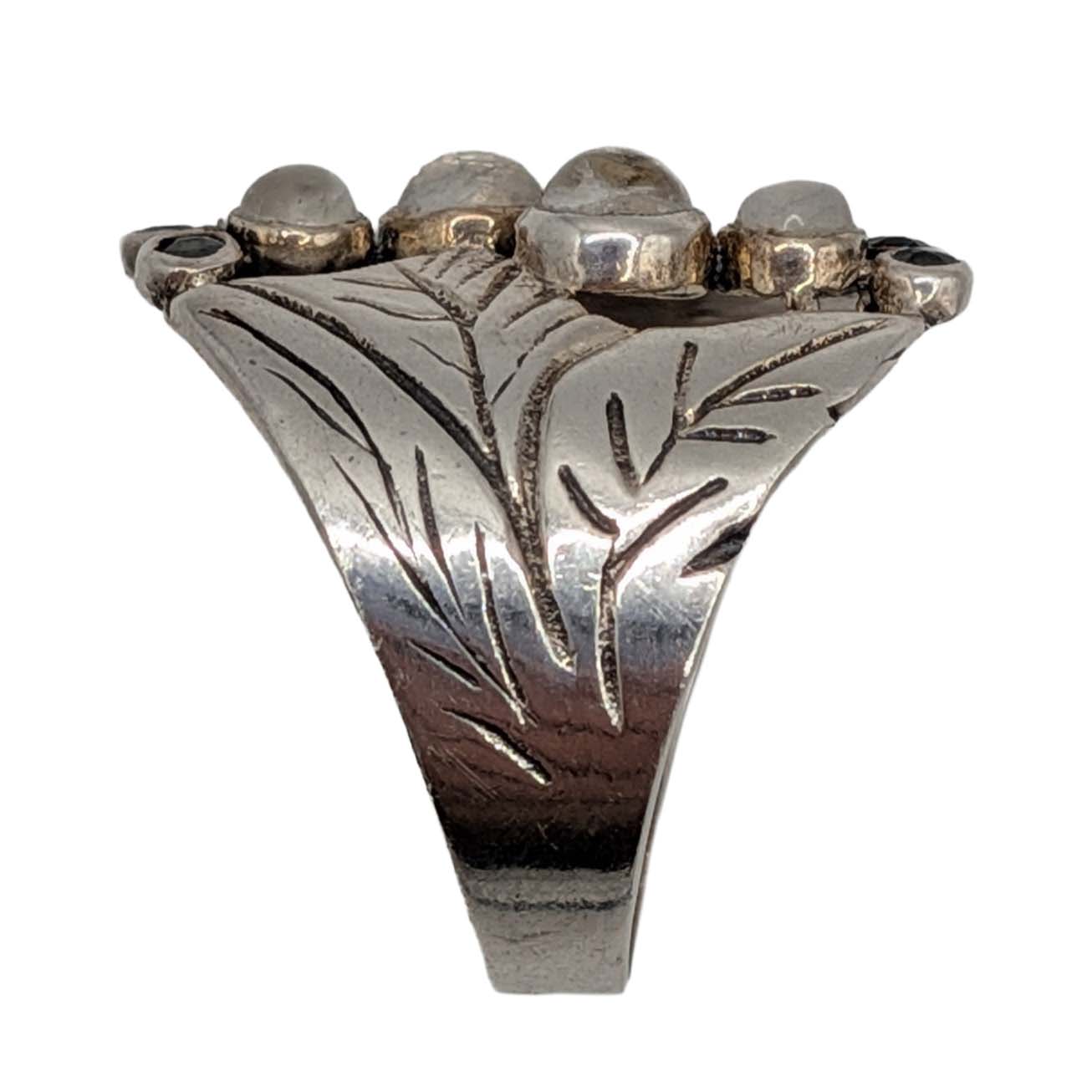 Signed Sterling Silver Topaz Moonstone Leaf Wrap Ring Size 7