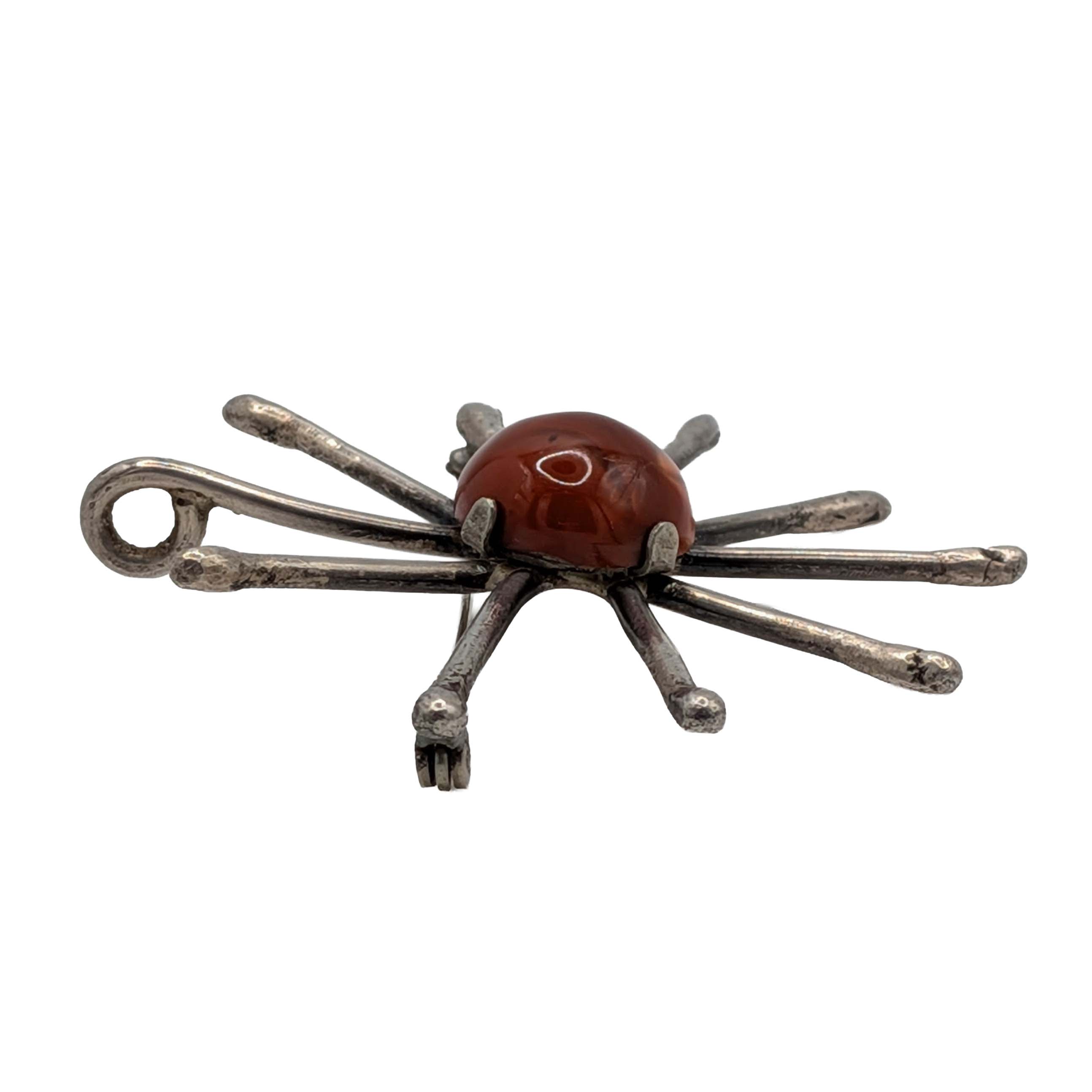 Handmade Sterling Silver Red Agate Modern Sunburst Brooch