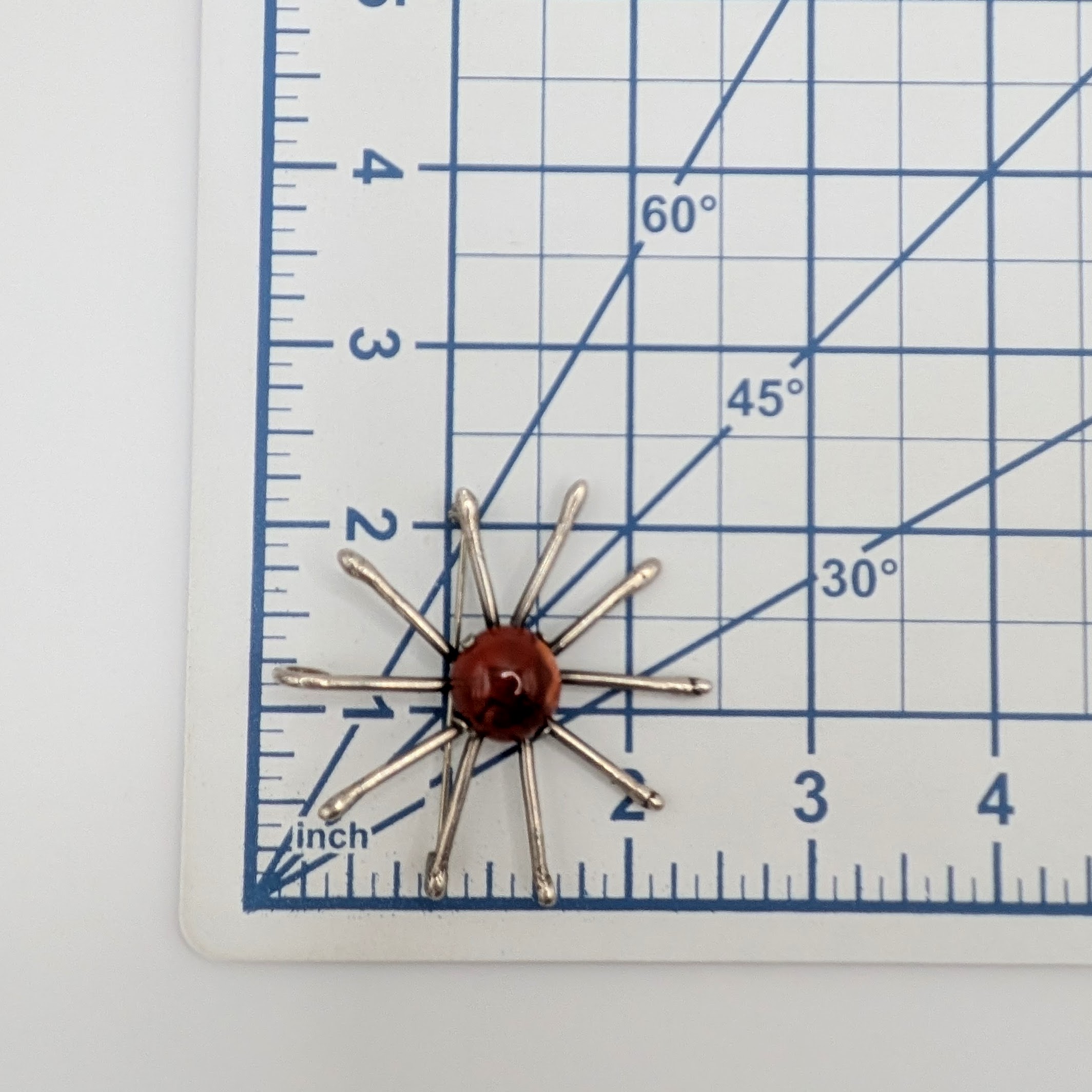 Handmade Sterling Silver Red Agate Modern Sunburst Brooch
