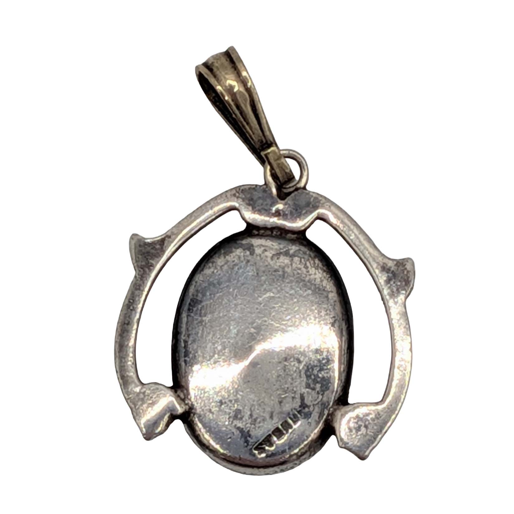 Signed Sterling Silver Oval Abalone Drop Pendant