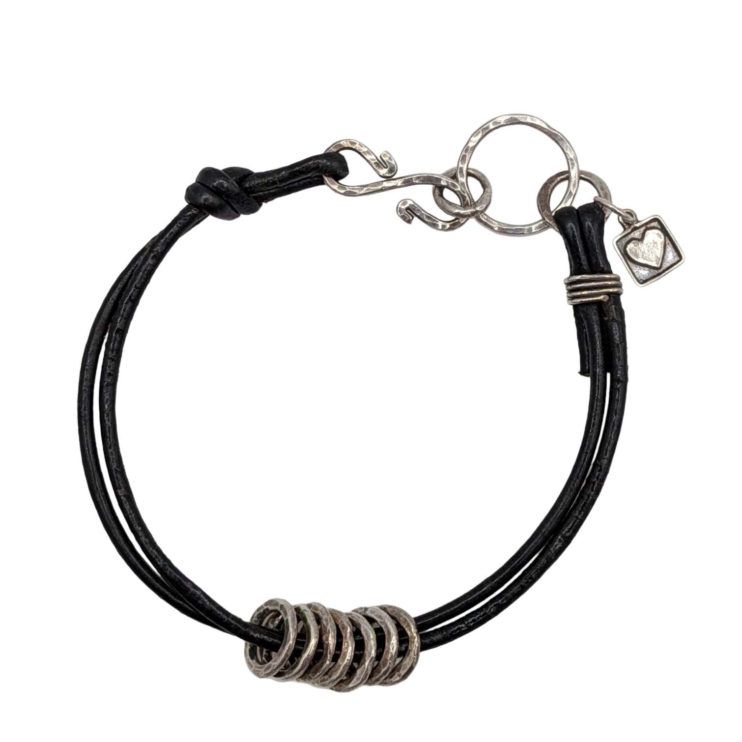 Signed Sterling Silver Leather Cord Bracelet
