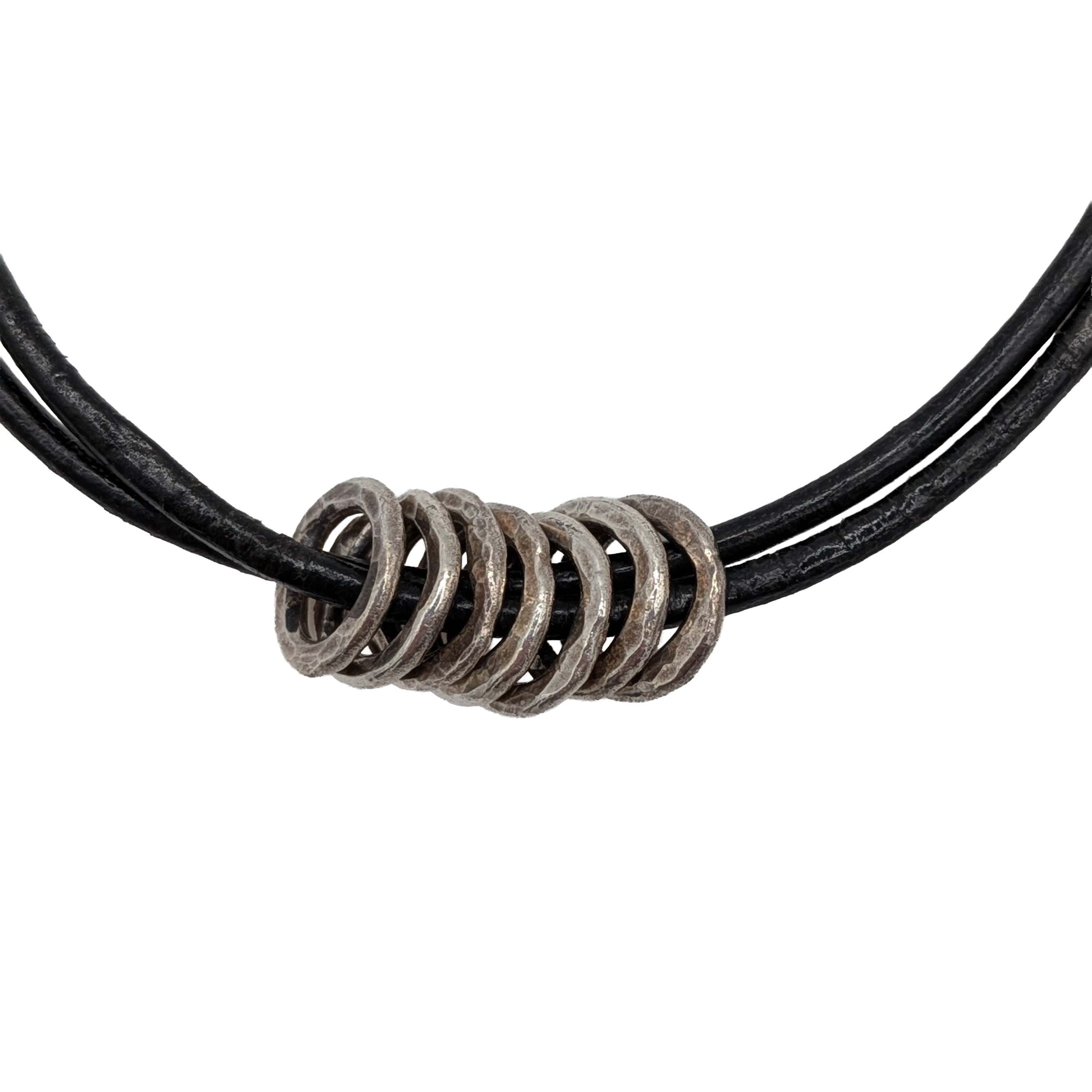 Signed Sterling Silver Leather Cord Bracelet