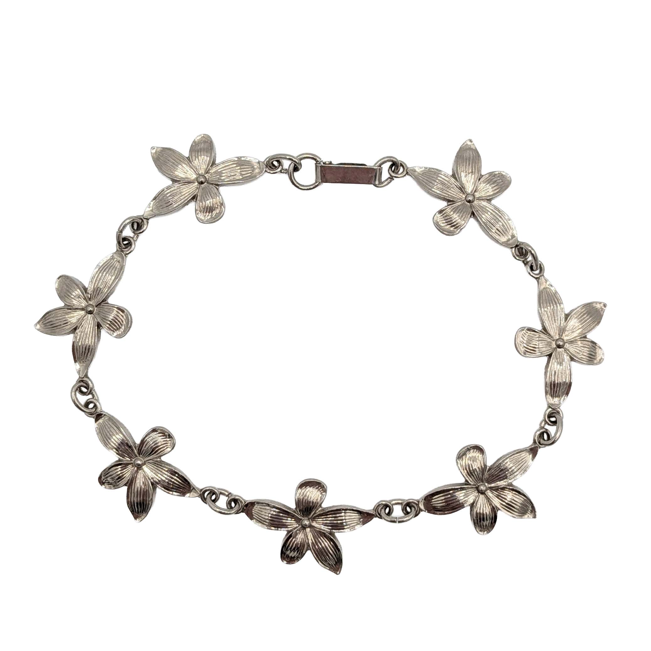 Sterling Silver Flower Link Bracelet