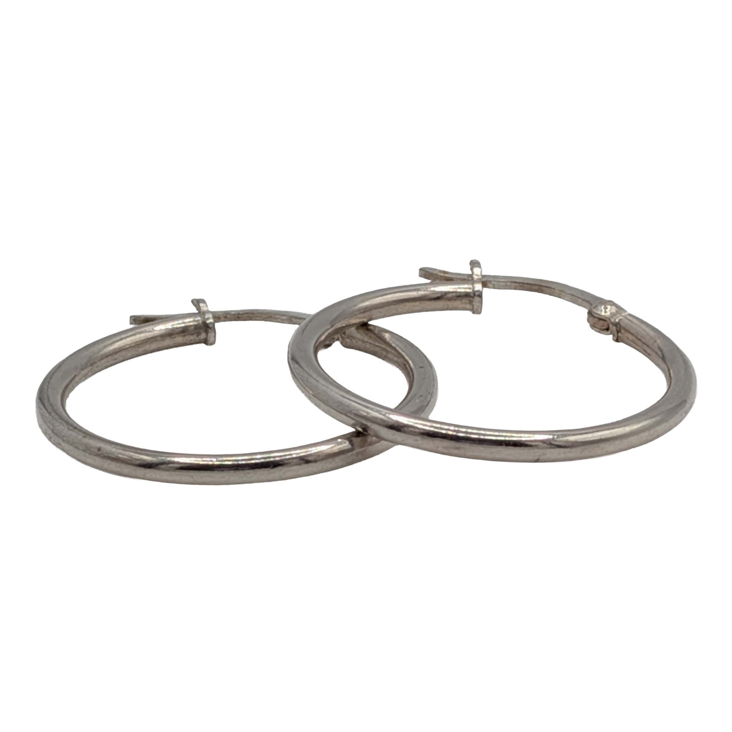 Signed Sterling Silver Medium Hoop Earrings