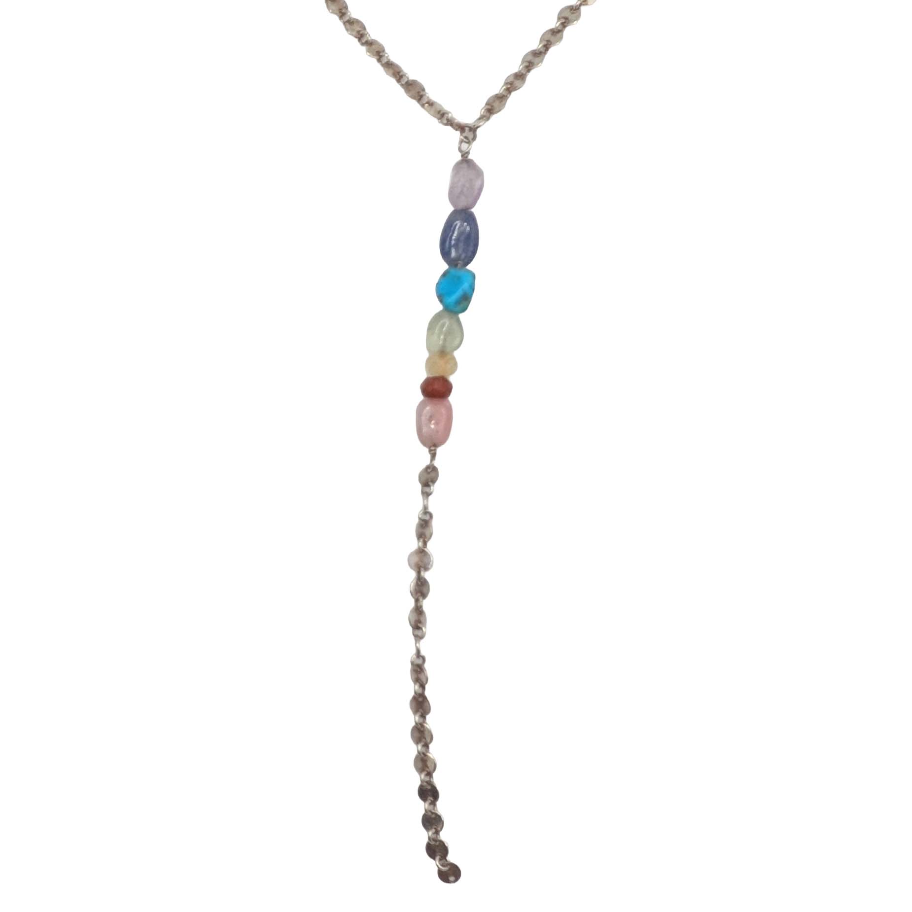 Sterling Silver Multi-Stone Rainbow Lariat Necklace
