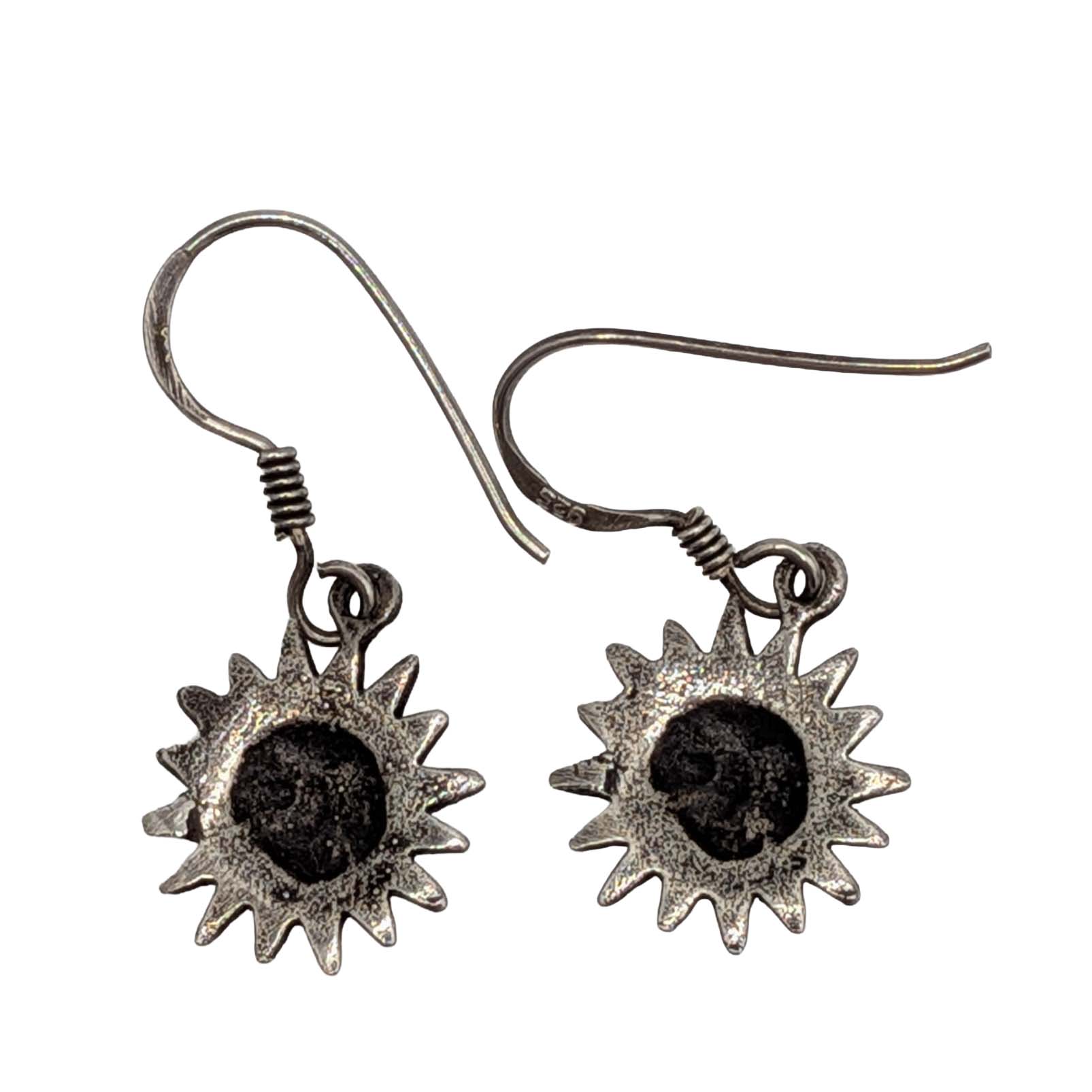 Sterling Silver Sun Face Dangle Earrings