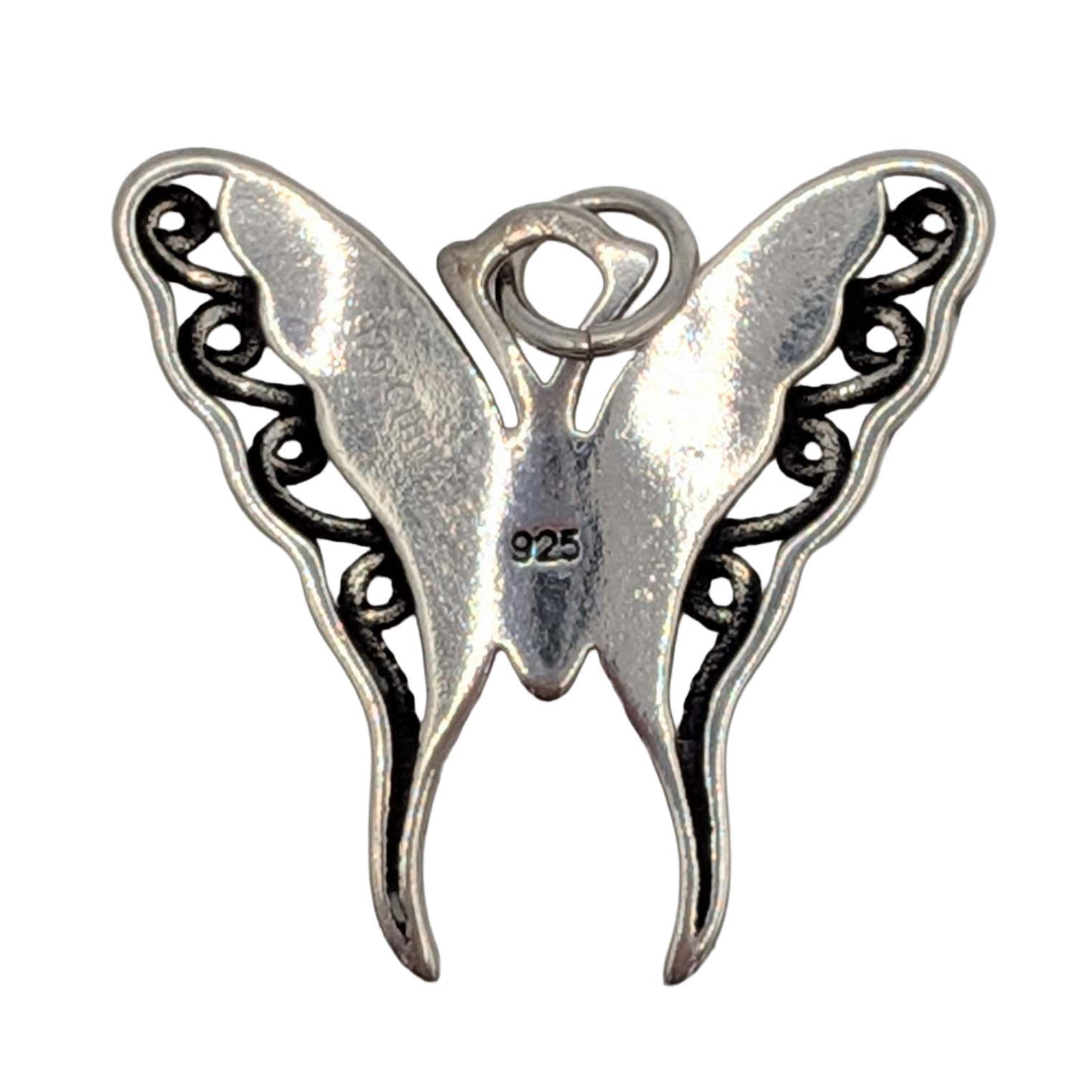 Signed Sterling Silver Abalone Inlay Butterfly Pendant