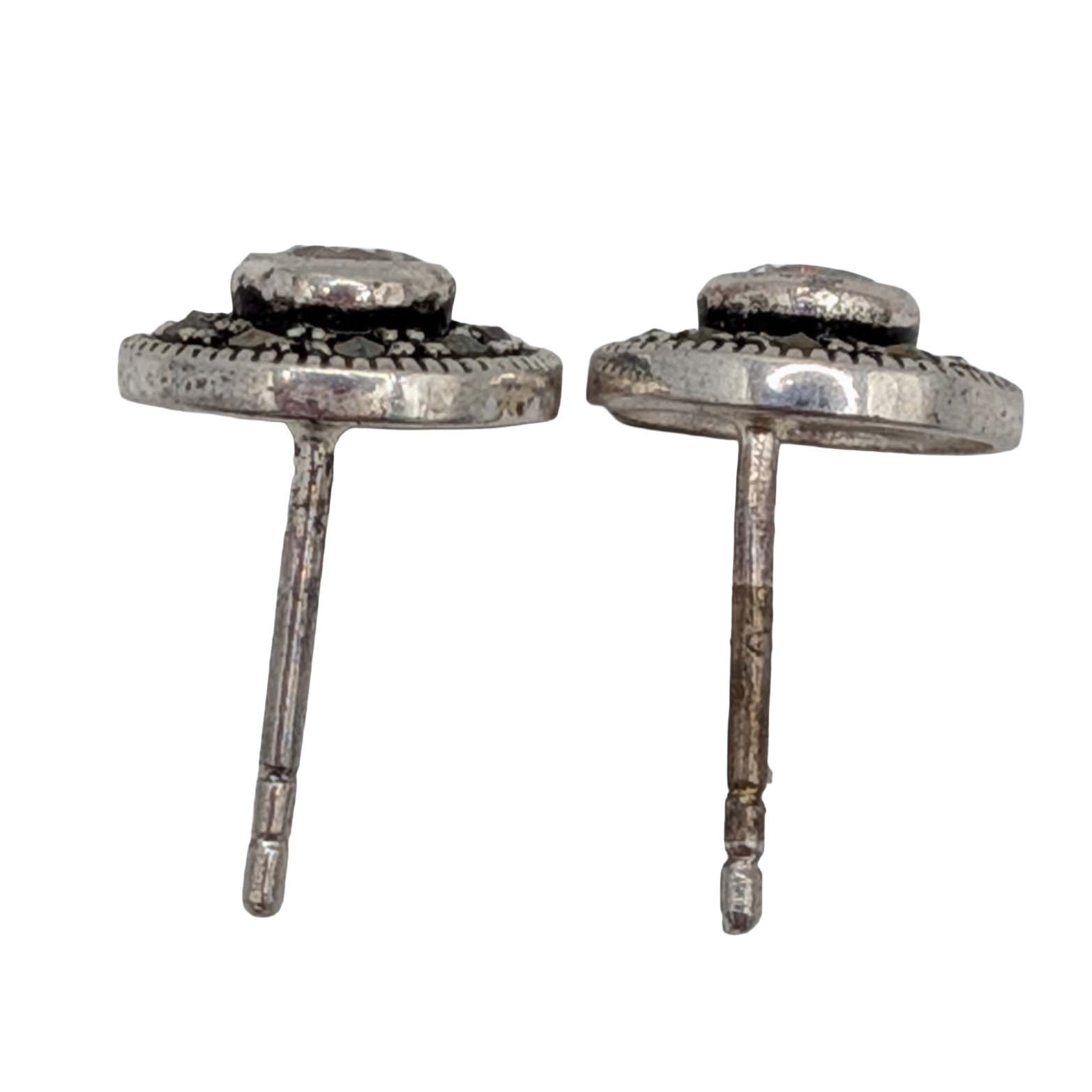 Sterling Silver Rhinestone Marcasite Halo Stud Earrings