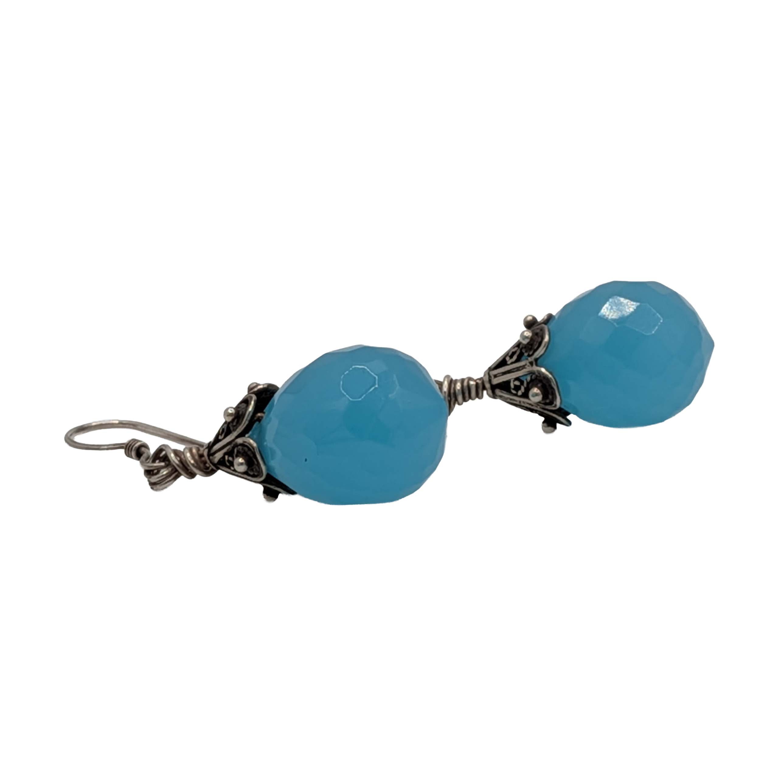 Sterling Silver Blue Glass Bali Style Dangle Earrings