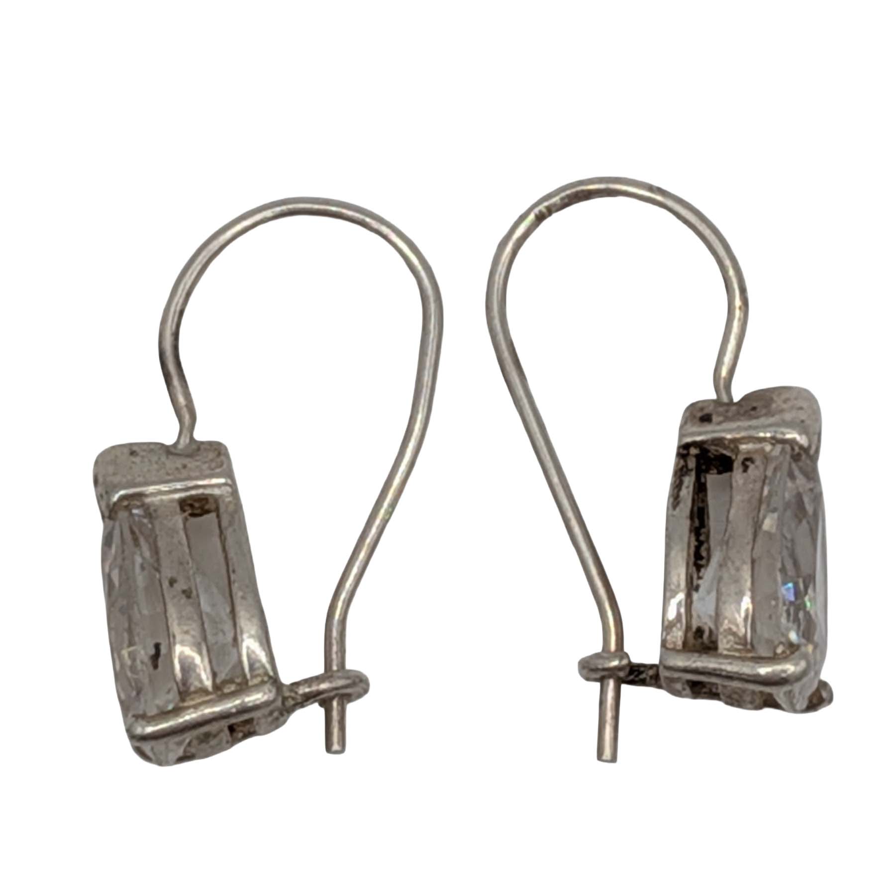 Signed Sterling Silver Rhinestone Pear Cut Drop Earrings