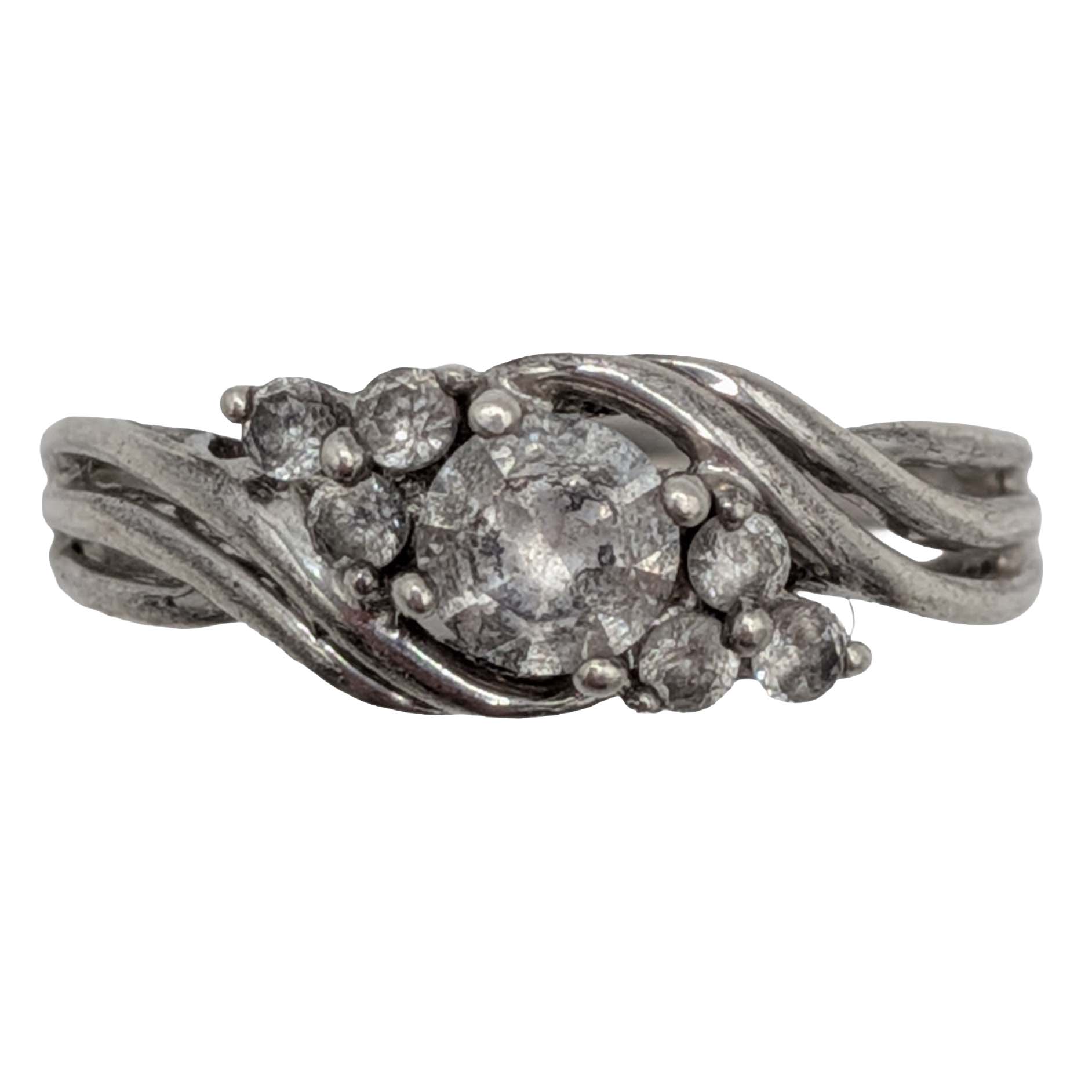 Signed Sterling Silver Blue Topaz Open Scroll Ring Size 6.75