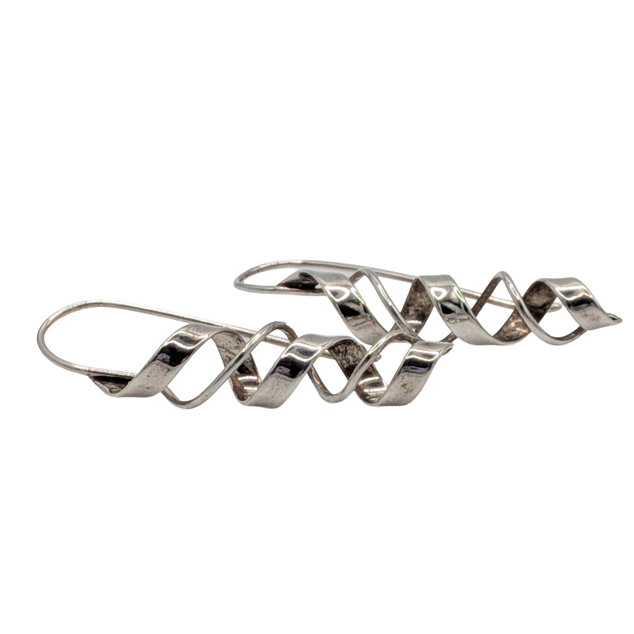 Signed Sterling Silver Double Twist Drop Earrings