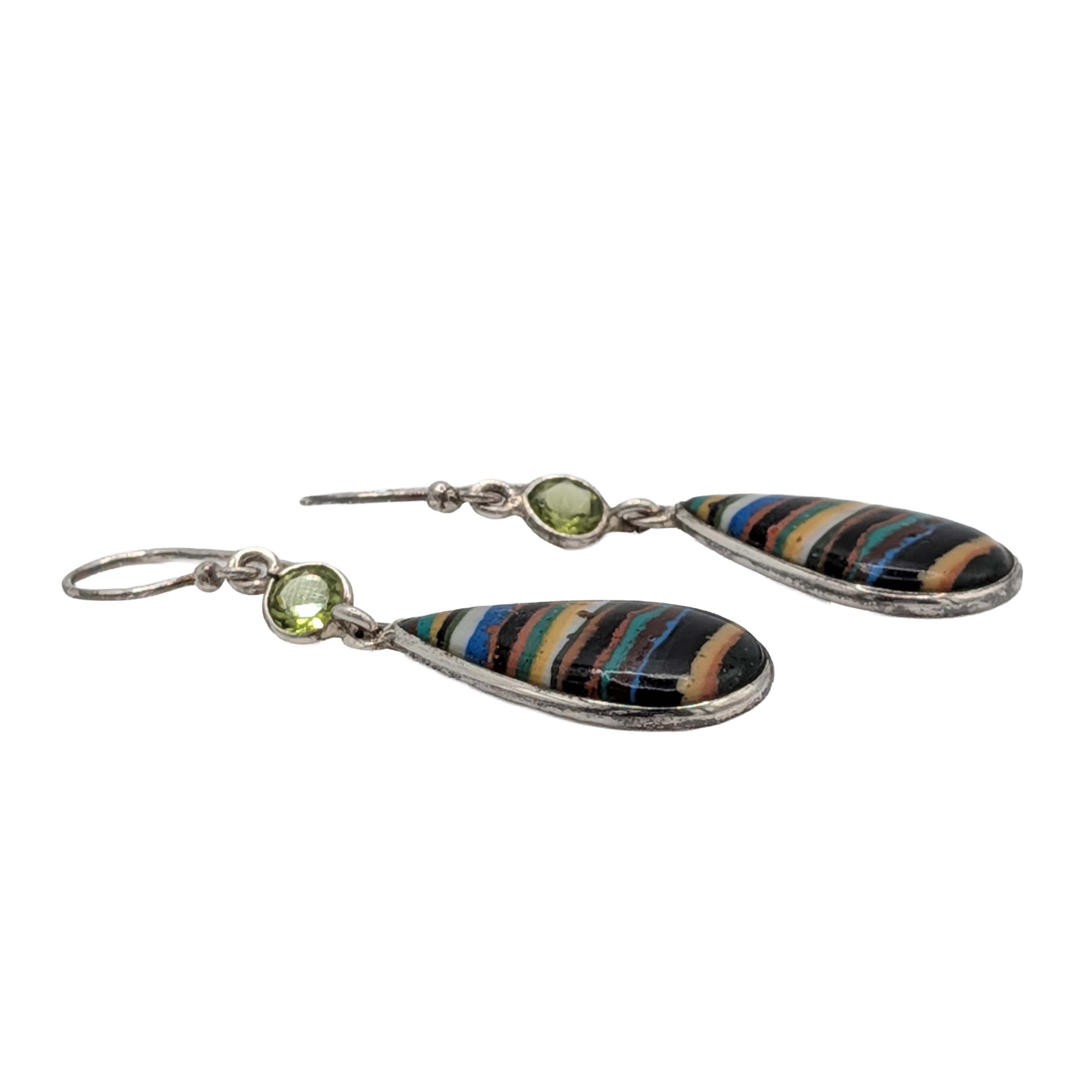 Sterling Silver Peridot Fordite Teardrop Dangle Earrings