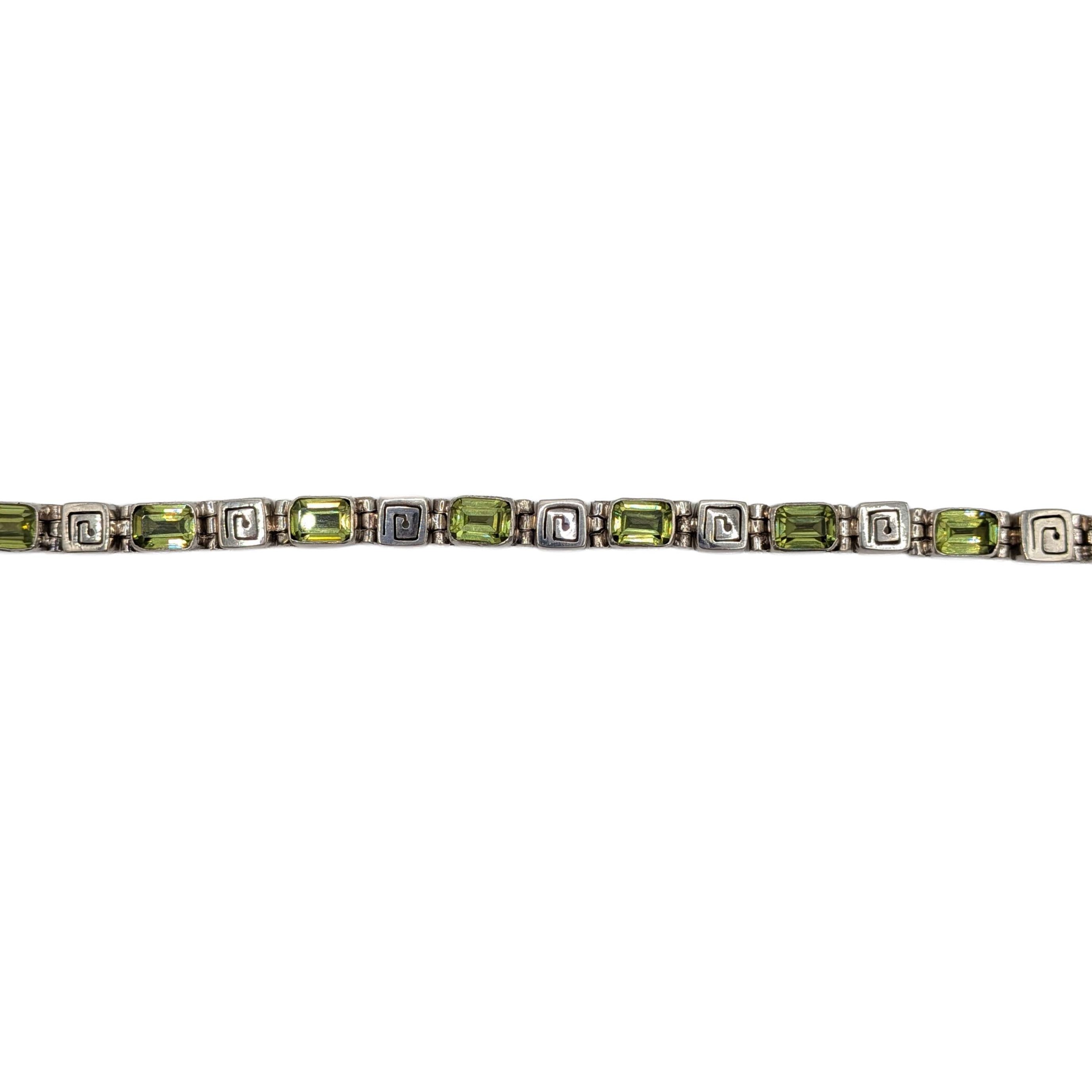 Sterling Silver Green Rhinestone Spiral Link Tennis Bracelet