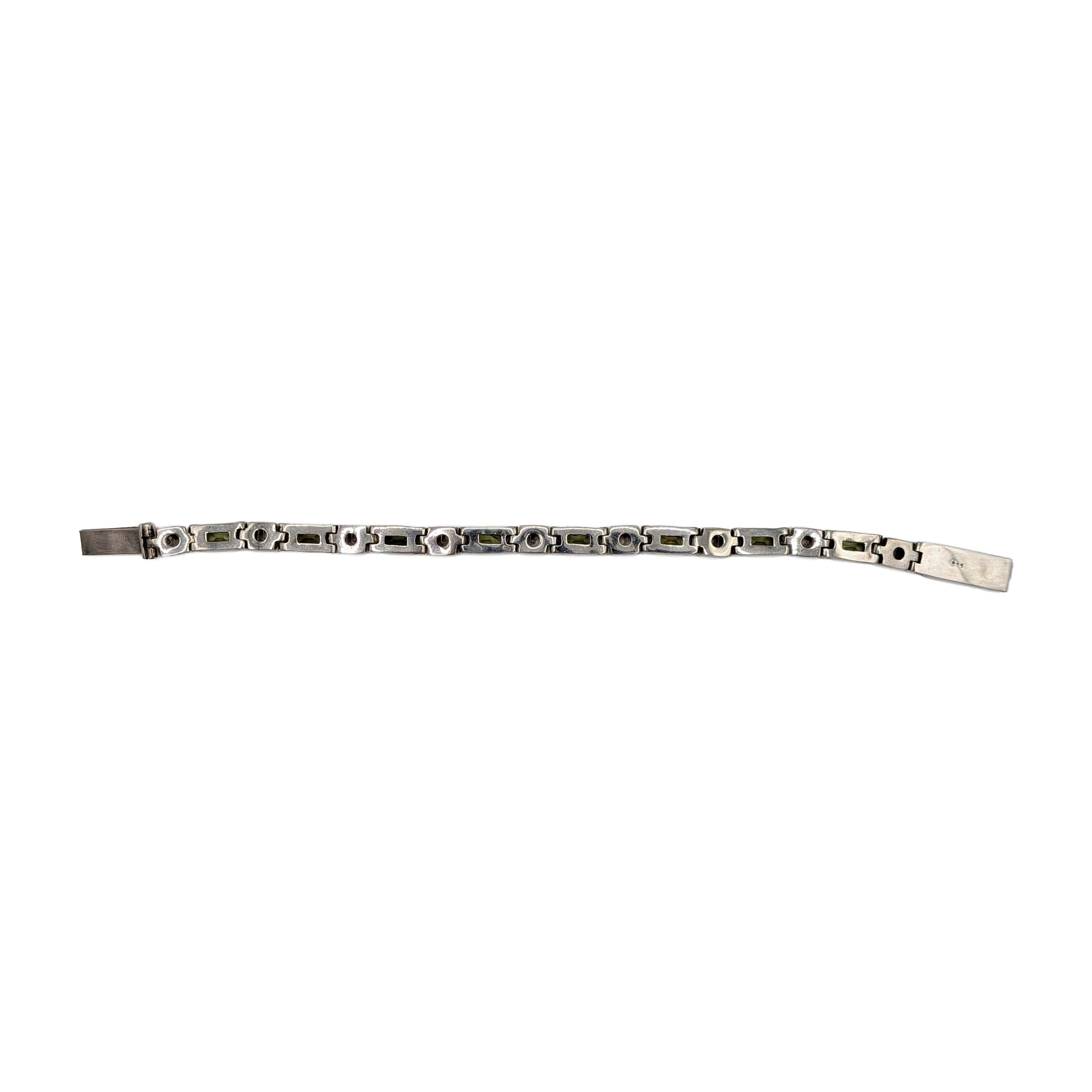 Sterling Silver Green Rhinestone Spiral Link Tennis Bracelet