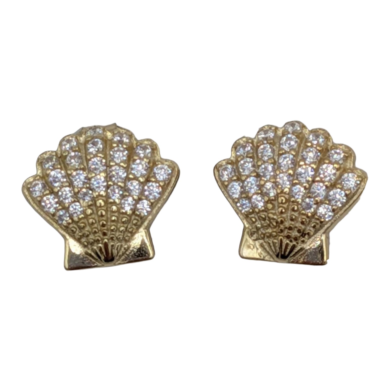 Gold Over Sterling Silver CZ Shell Stud Earrings
