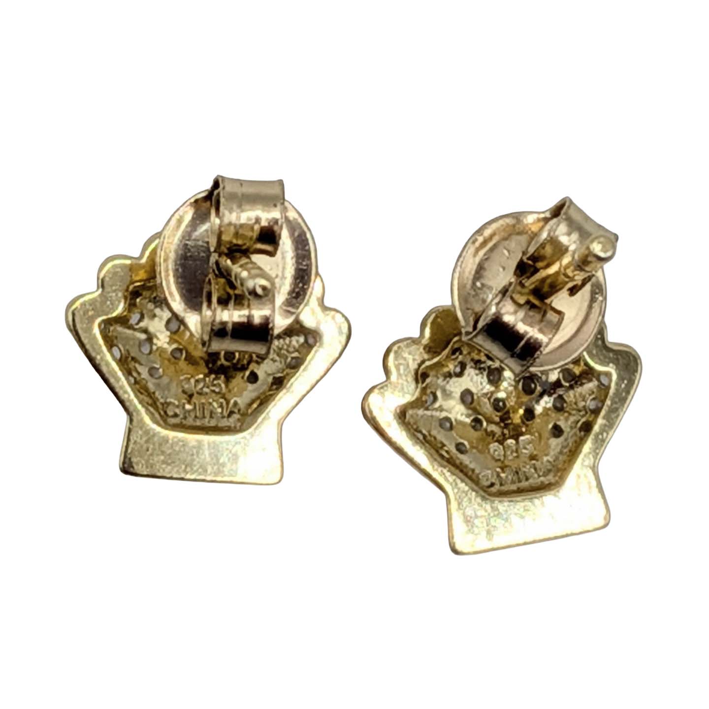 Gold Over Sterling Silver CZ Shell Stud Earrings