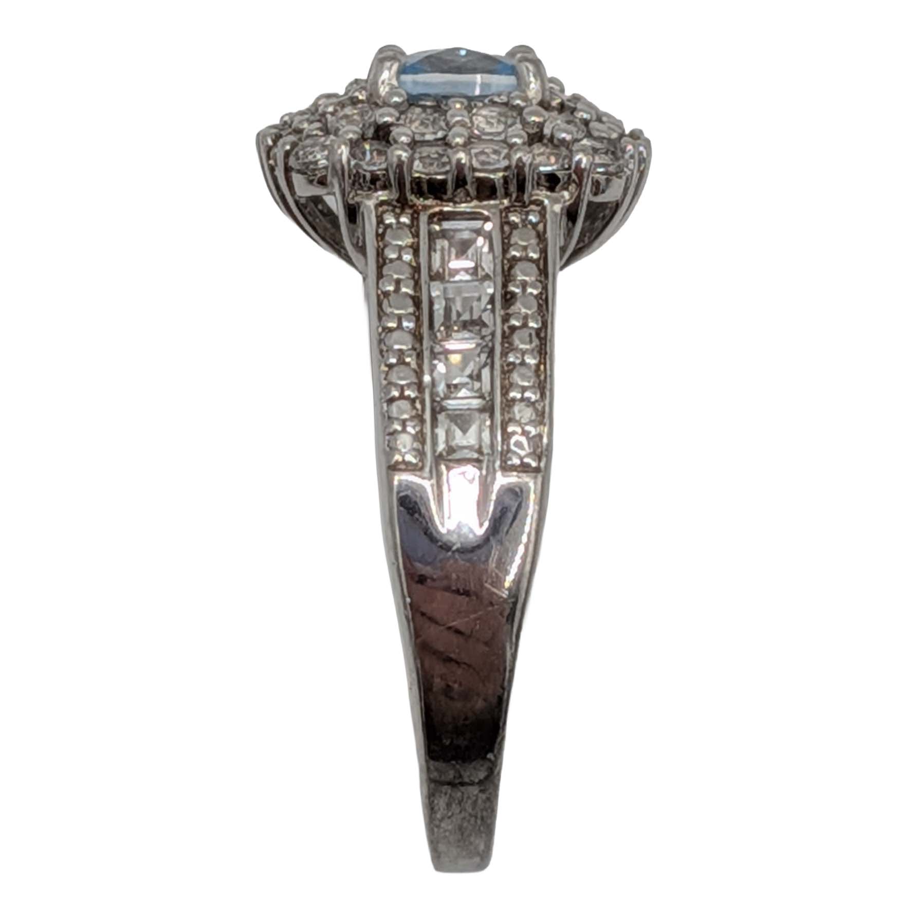 Signed Sterling Silver Topaz Double Halo Ring Size 7