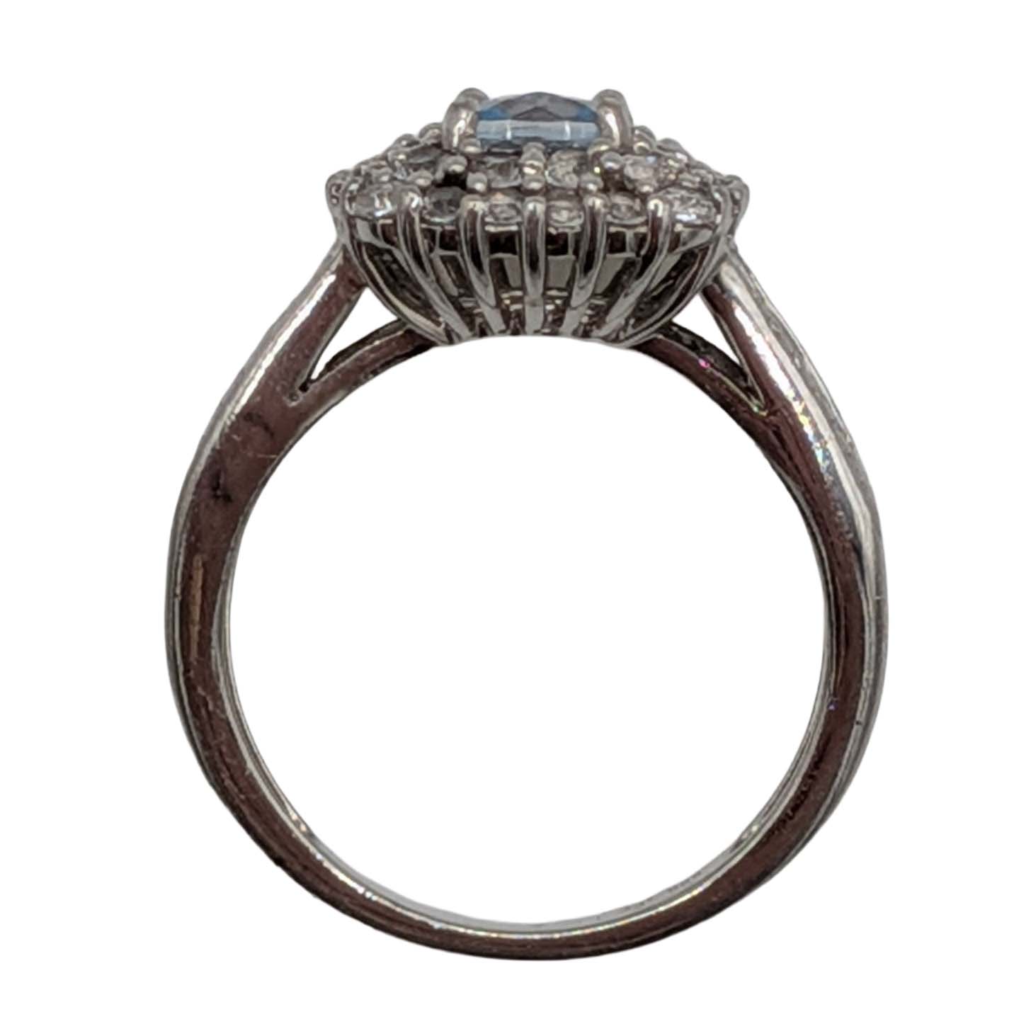 Signed Sterling Silver Topaz Double Halo Ring Size 7