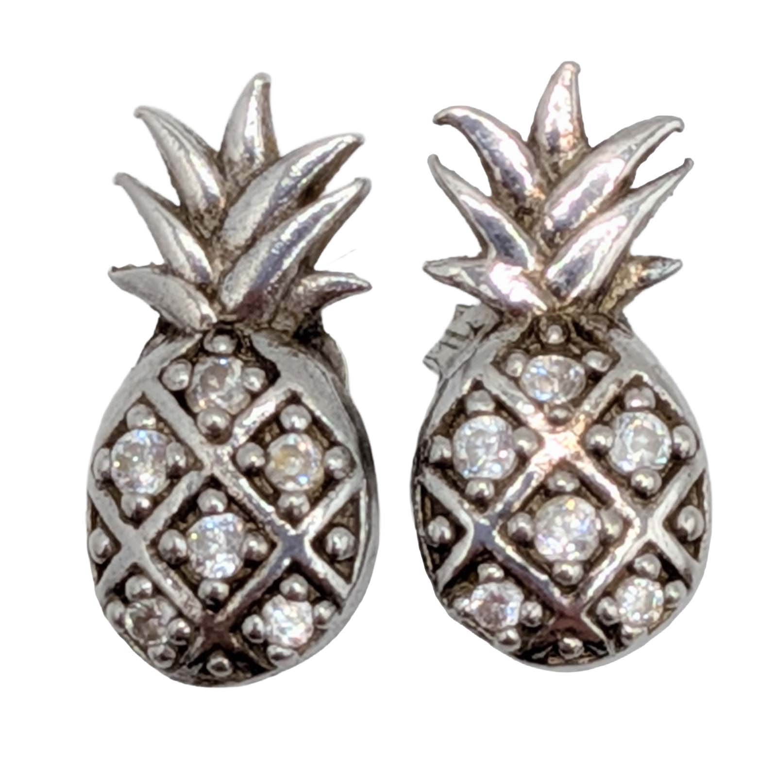 Signed Sterling Silver CZ Pineapple Stud Earrings