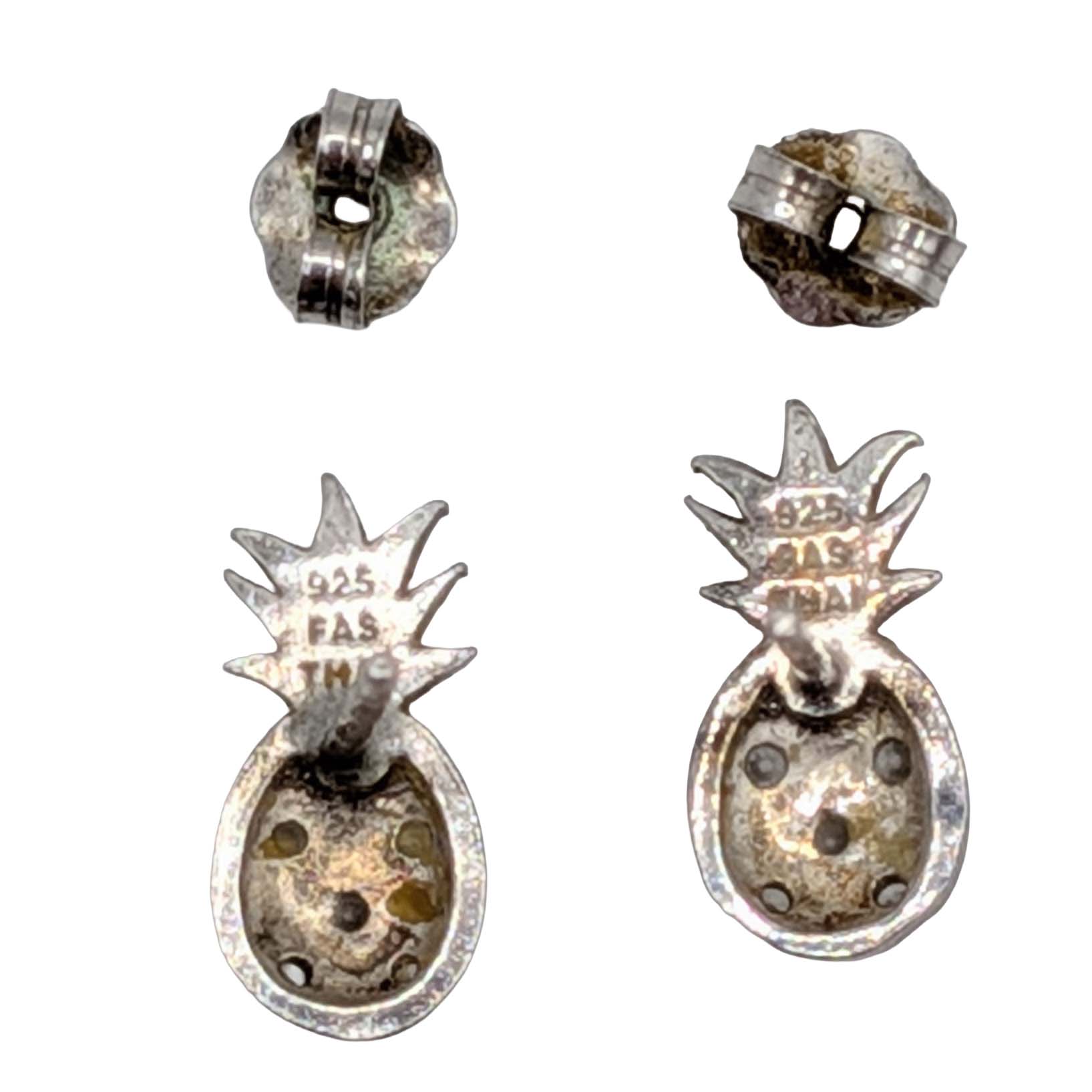 Signed Sterling Silver CZ Pineapple Stud Earrings