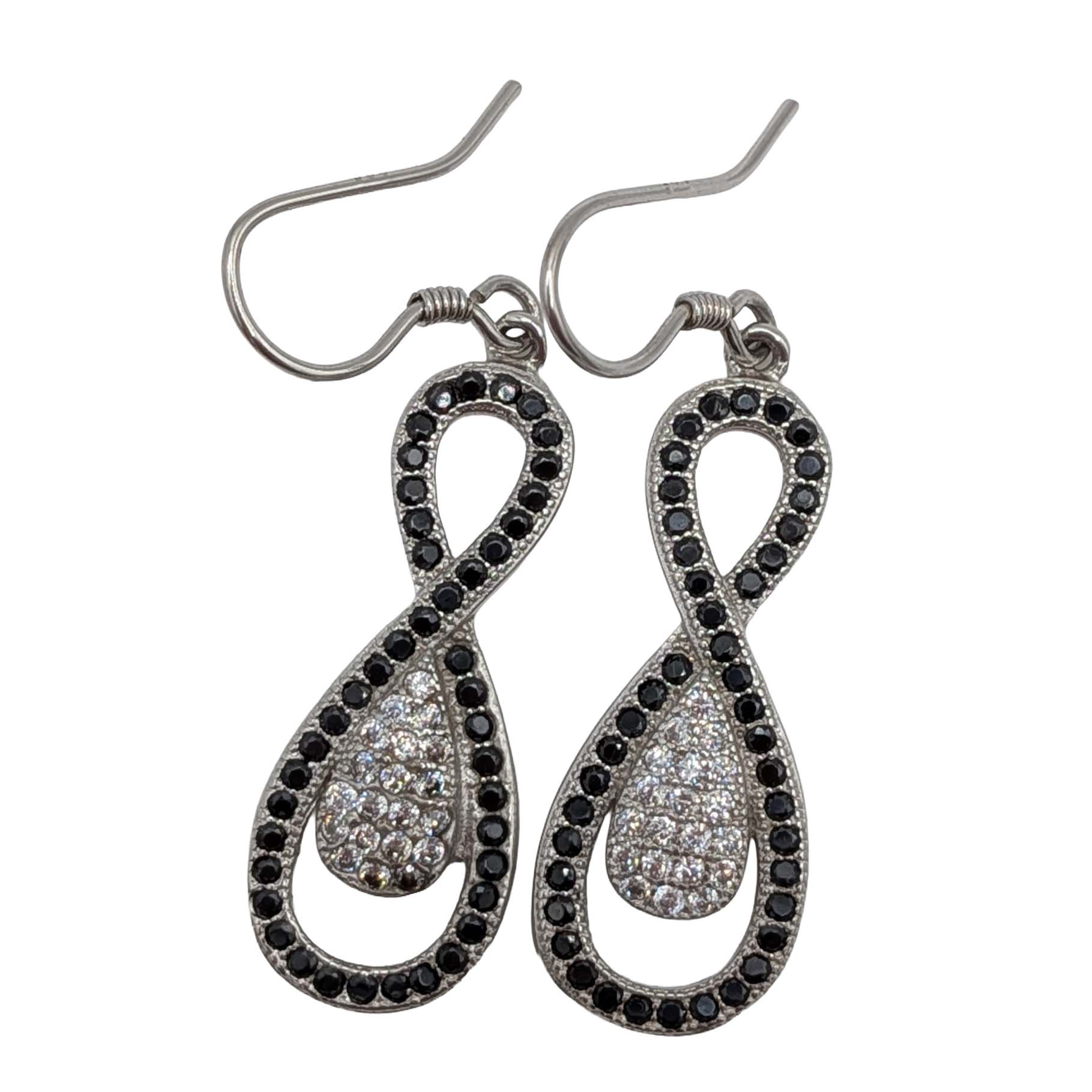 Sterling Silver CZ Two Tone Infinity Dangle Earrings