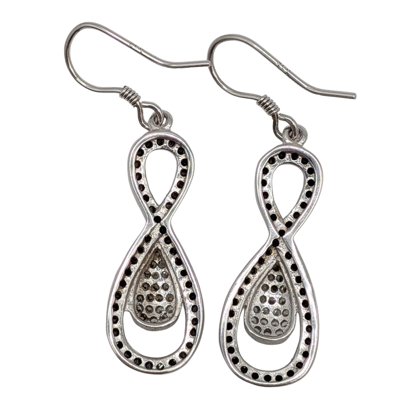 Sterling Silver CZ Two Tone Infinity Dangle Earrings