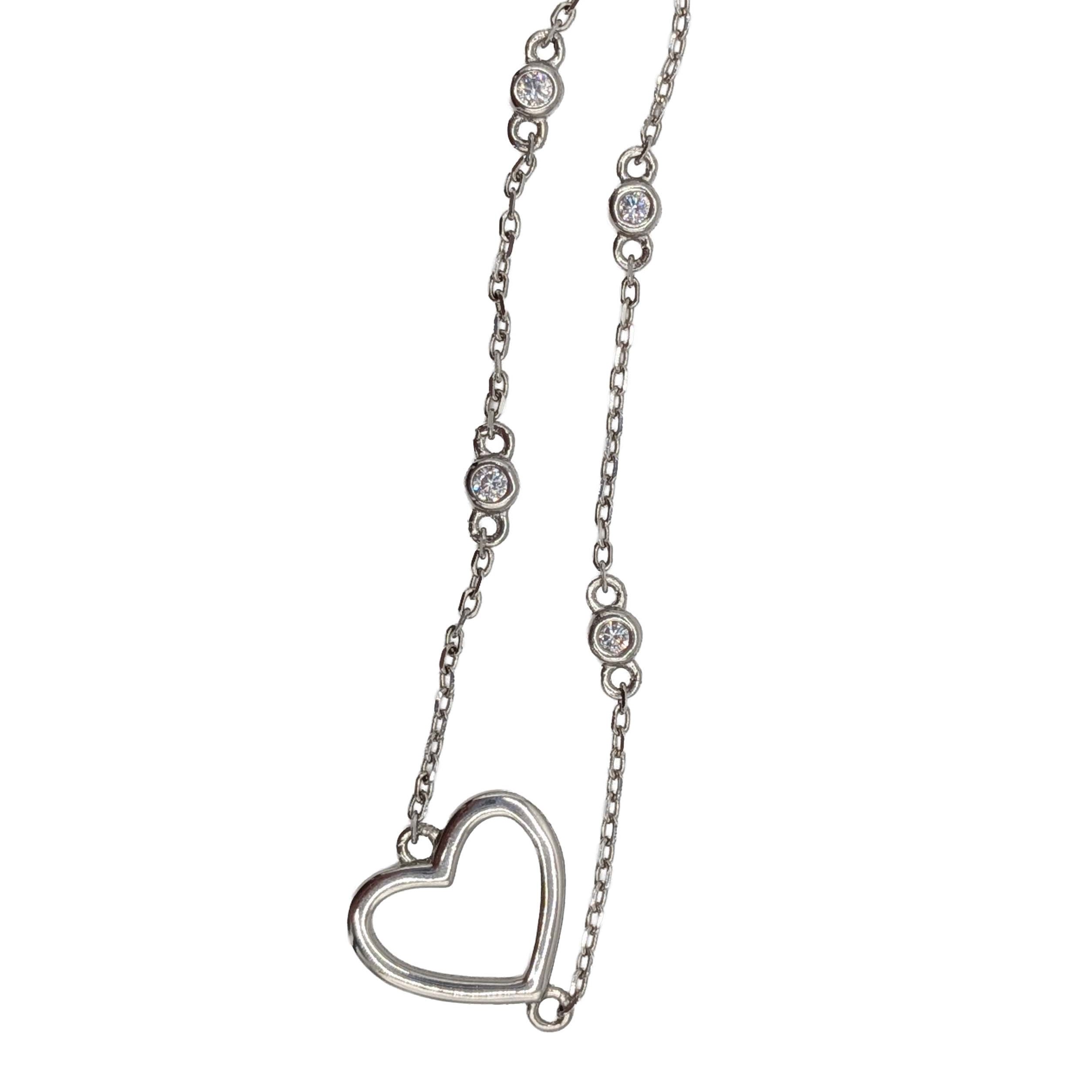 Signed Sterling Silver CZ Section Link Heart Bracelet