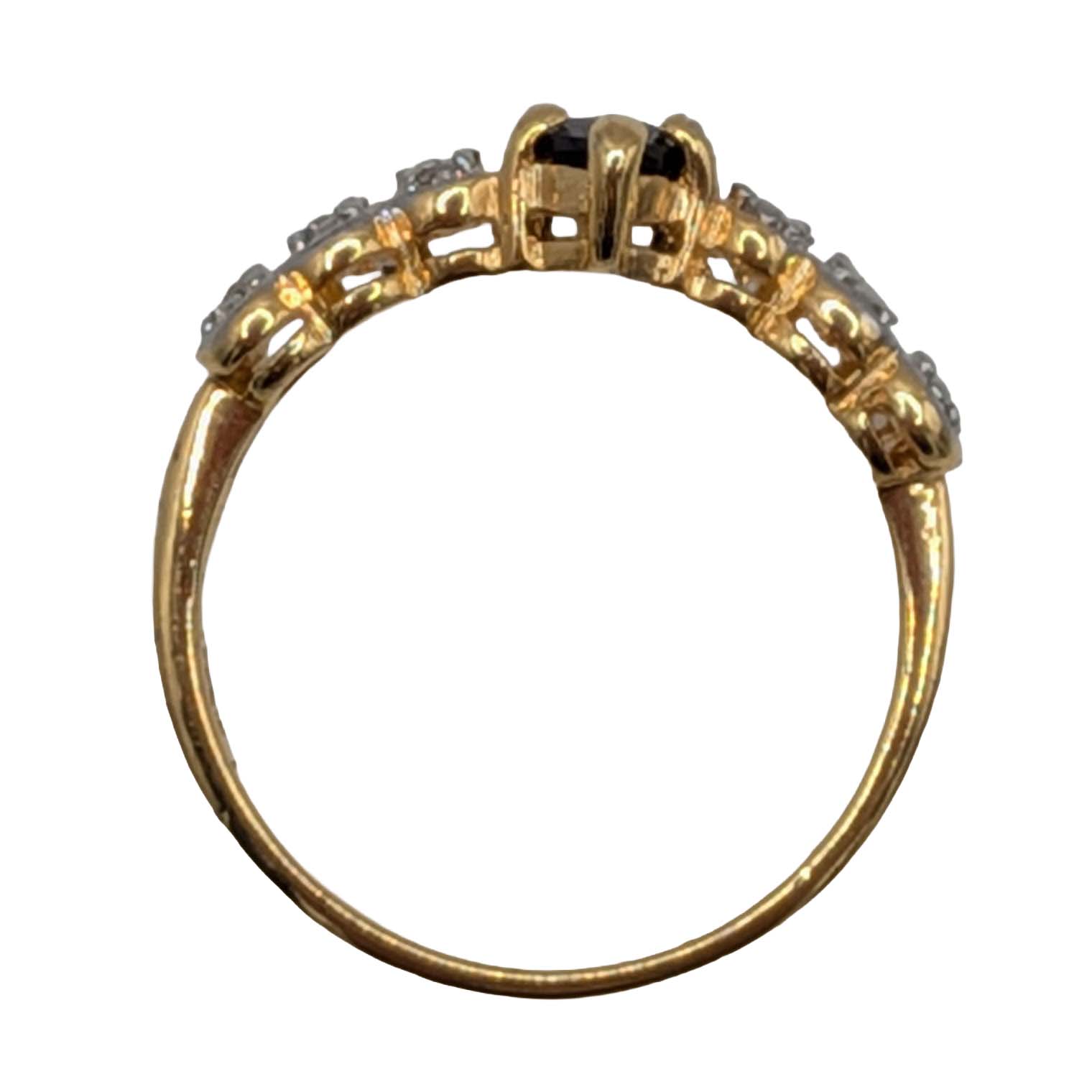 Signed Gold Over Sterling Silver Sapphire CZ Marquise Cut Ring Size 8