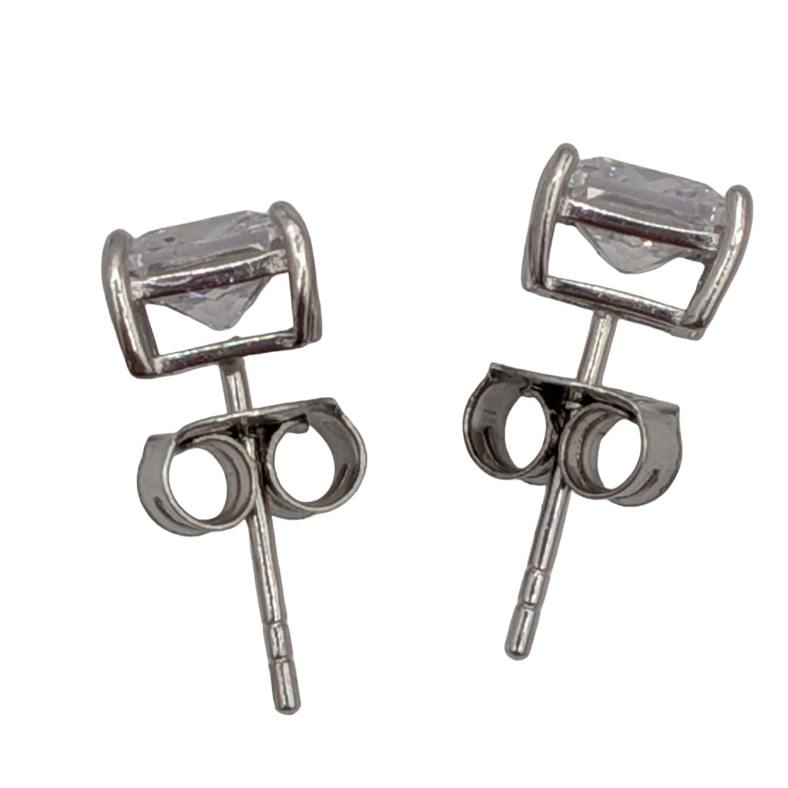 Signed Sterling Silver CZ Princess Cut Stud Earrings