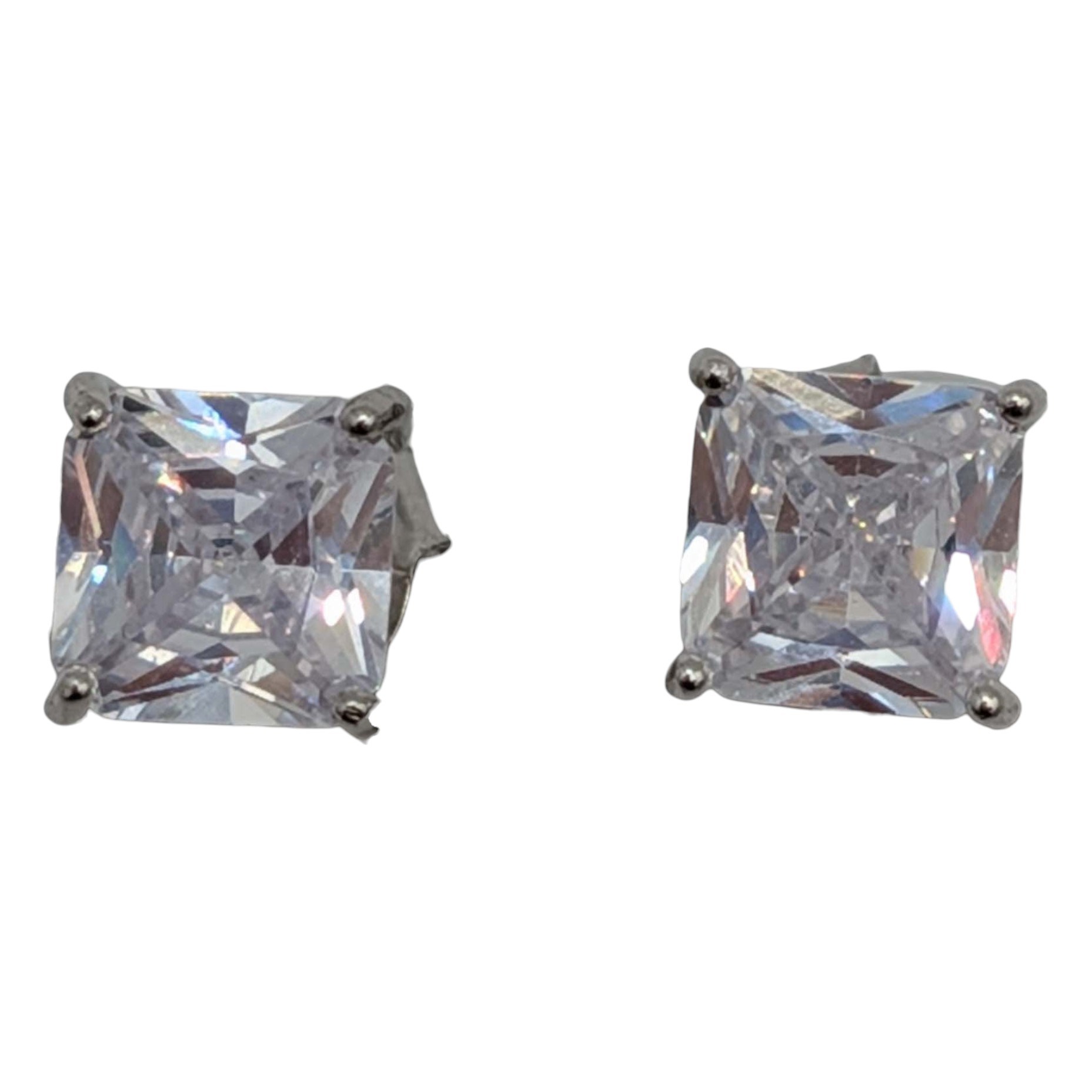 Signed Sterling Silver CZ Princess Cut Stud Earrings