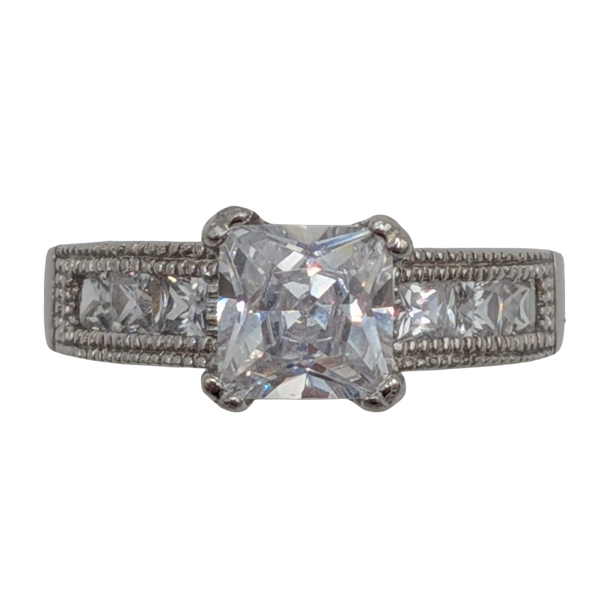 Signed Sterling Silver CZ Princess Cut Ring Size 8.25