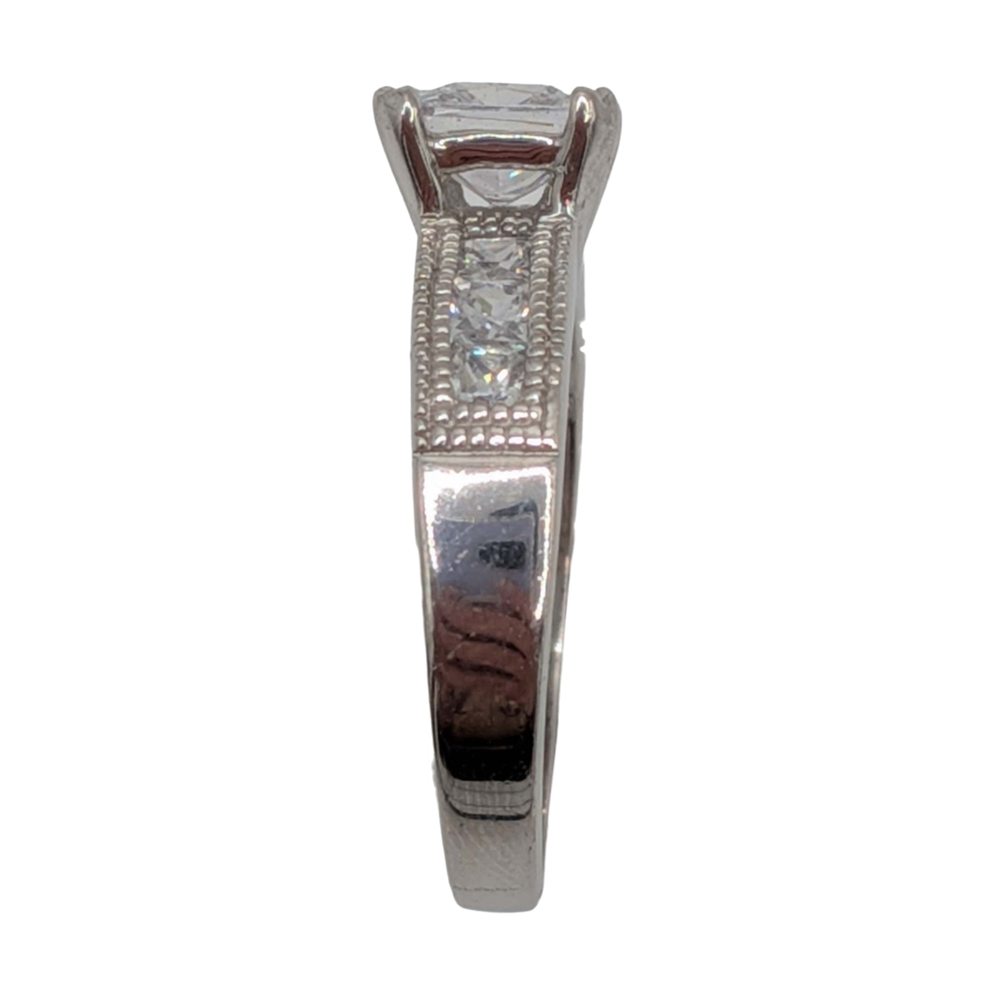 Signed Sterling Silver CZ Princess Cut Ring Size 8.25
