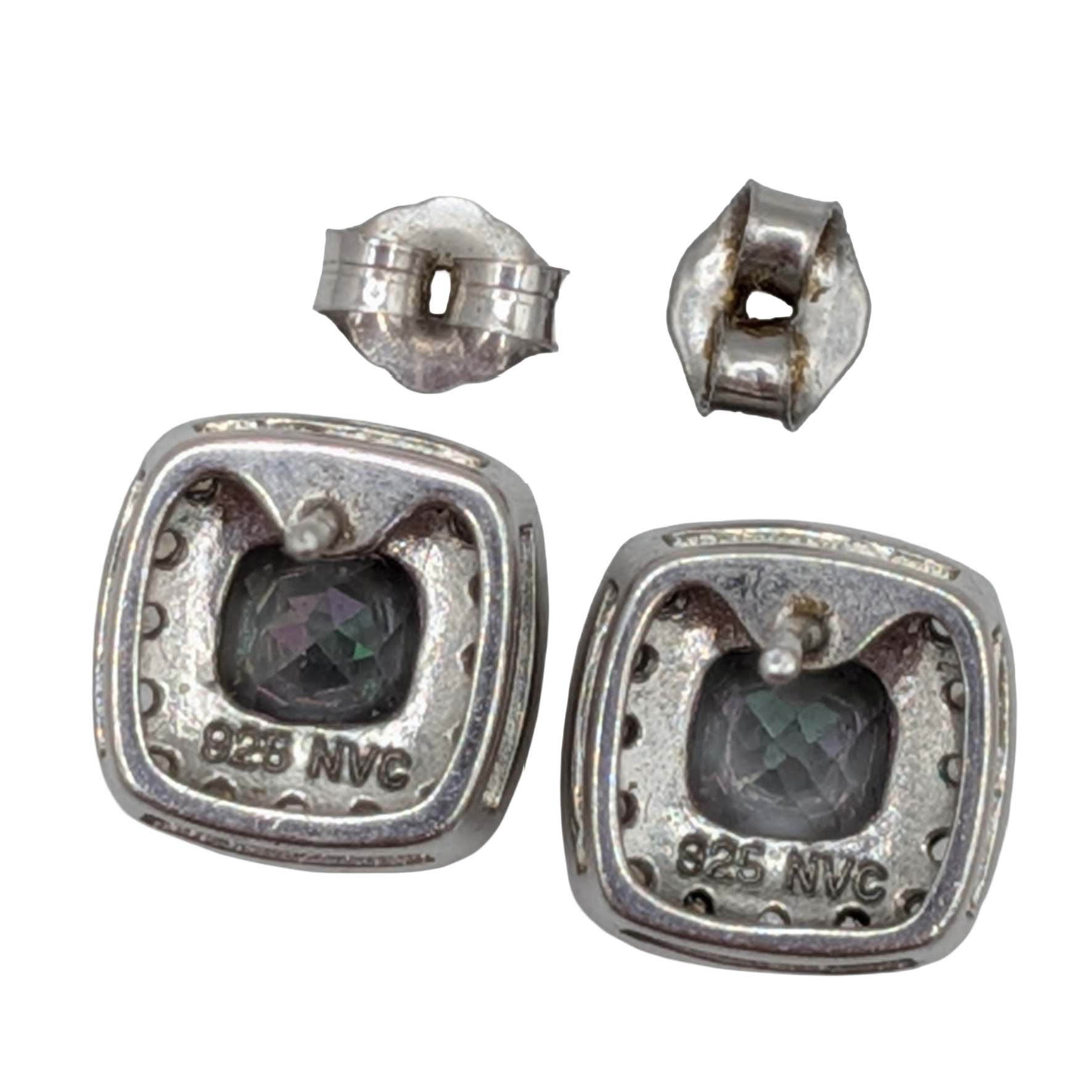 Signed Sterling Silver Iridescent Crystal CZ Halo Stud Earrings