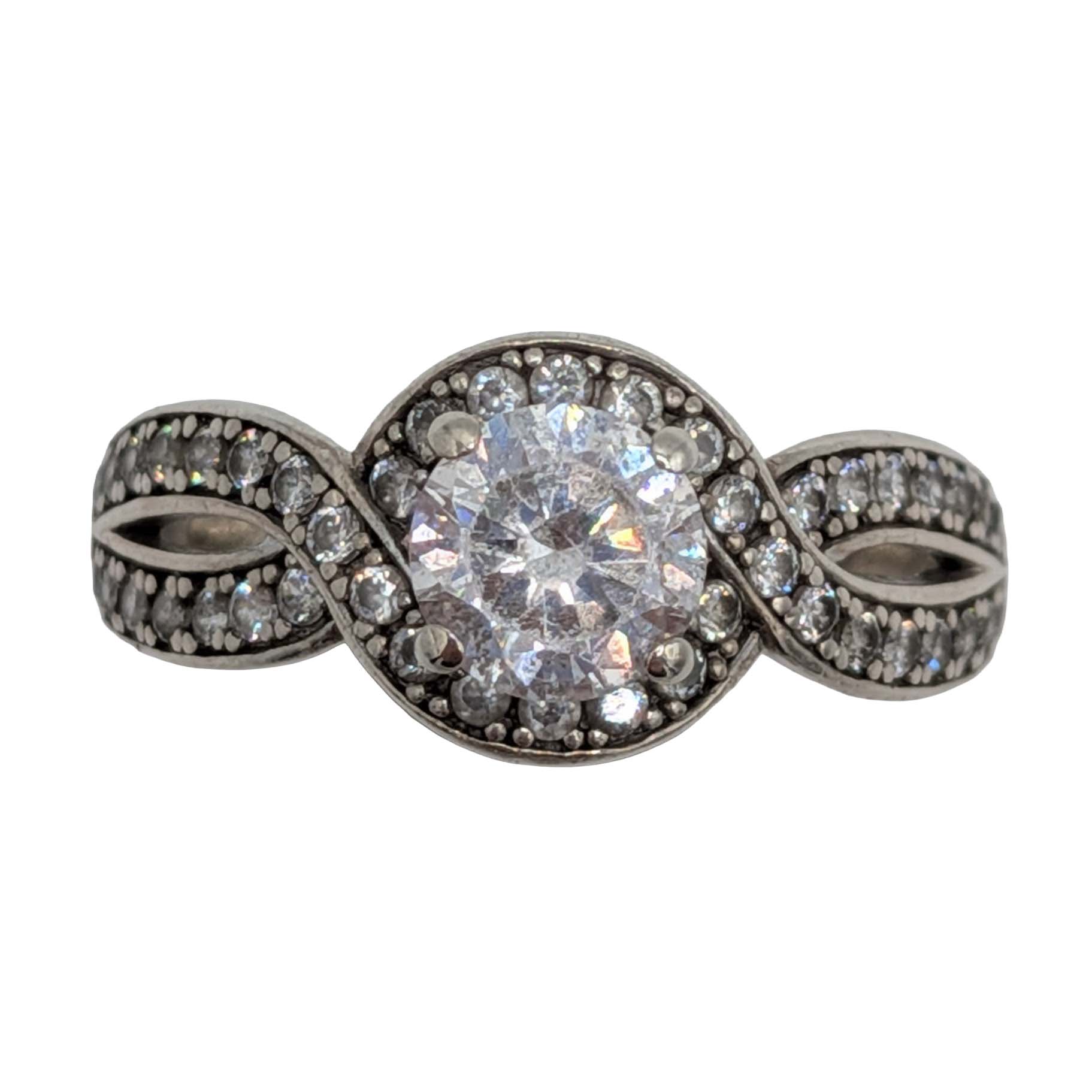 Signed Sterling Silver CZ Basket Set Crossover Ring Size 8.25