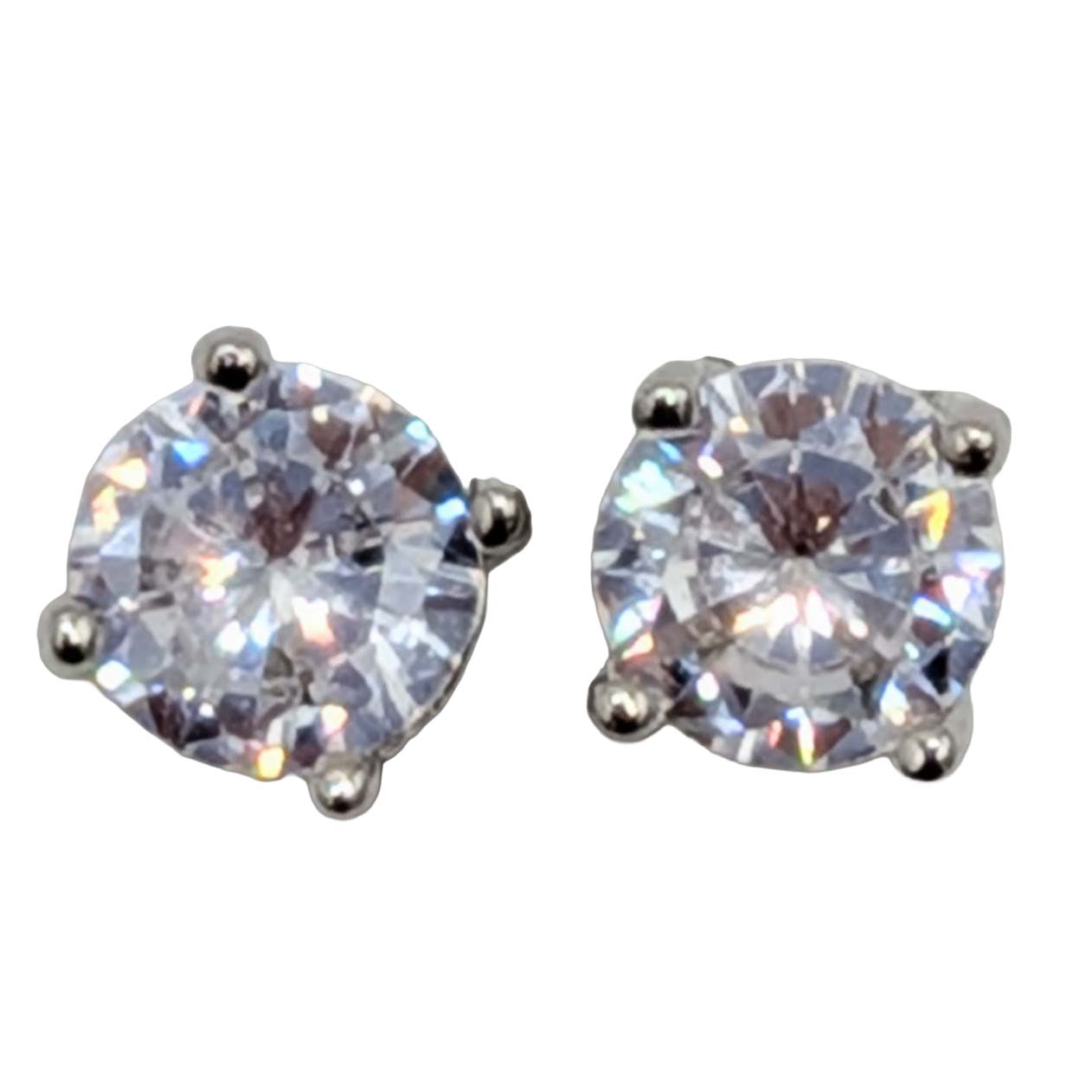 Signed Sterling Silver CZ Solitaire Stud Earrings