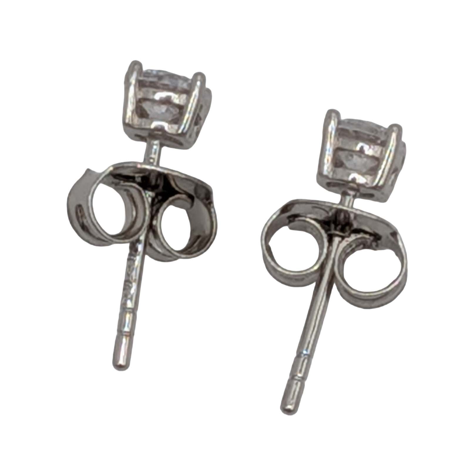 Signed Sterling Silver CZ Solitaire Stud Earrings