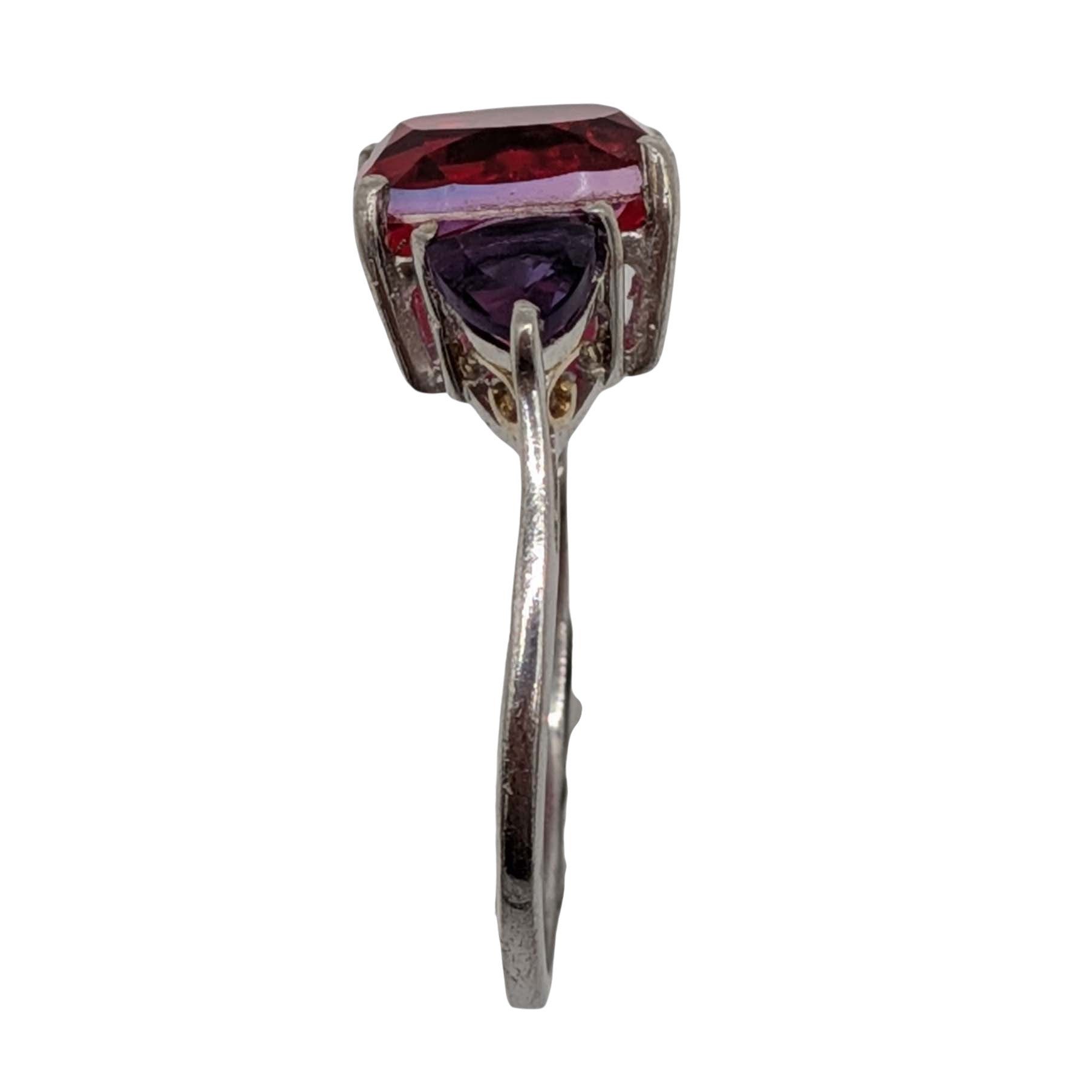 Signed Gold Over Sterling Silver Tourmaline Amethyst Ring Size 9.25