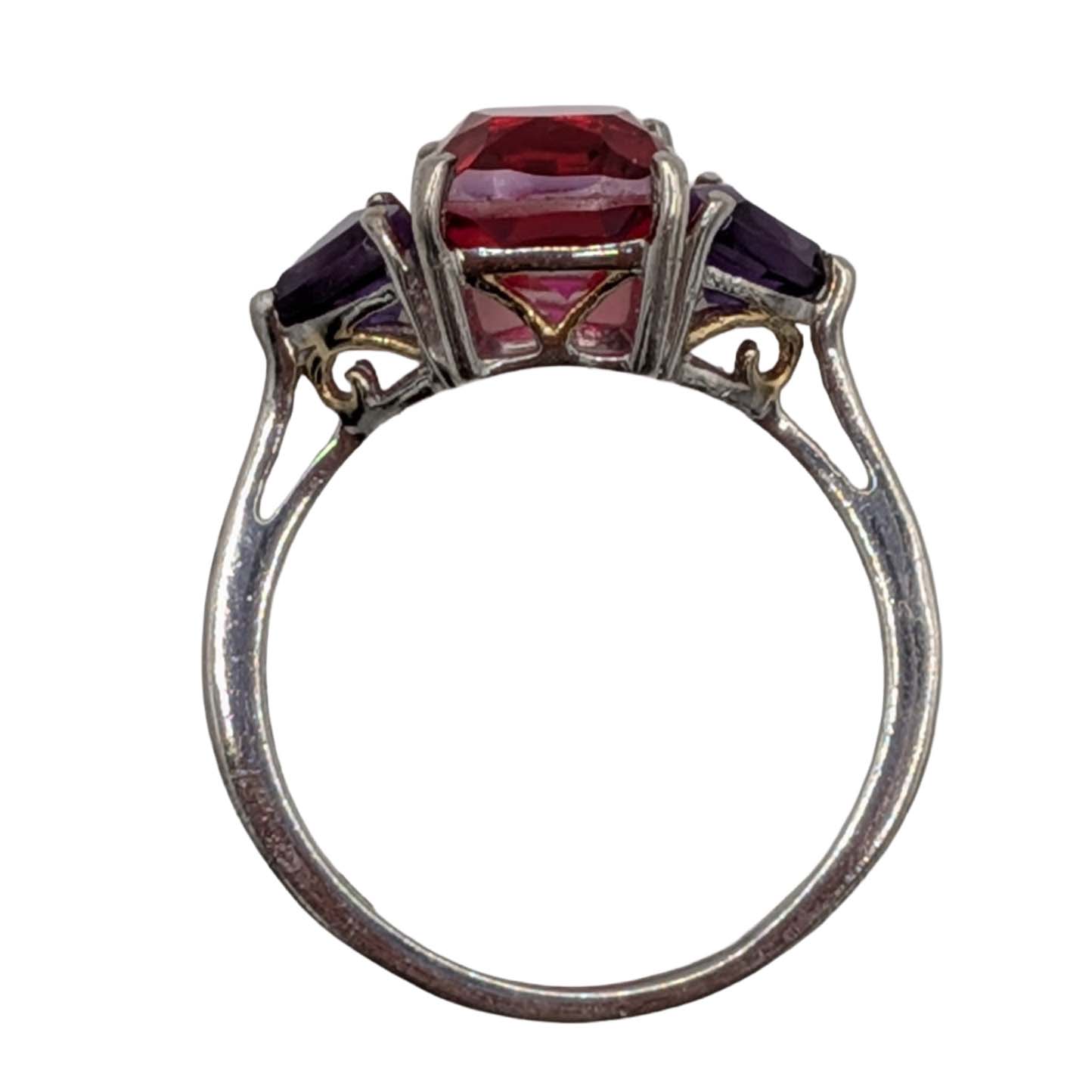 Signed Gold Over Sterling Silver Tourmaline Amethyst Ring Size 9.25