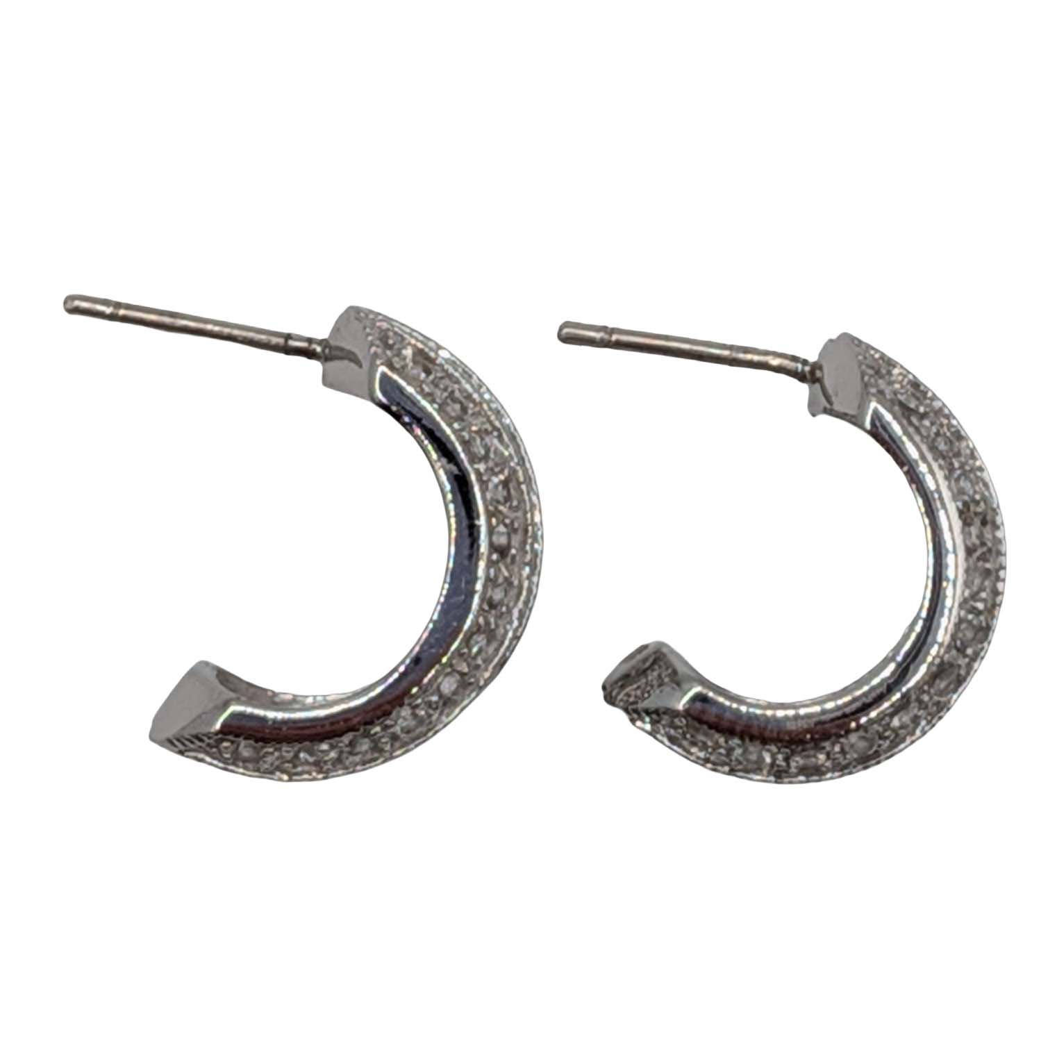 Signed Sterling Silver CZ Scroll Cut Half Hoop Stud Earrings