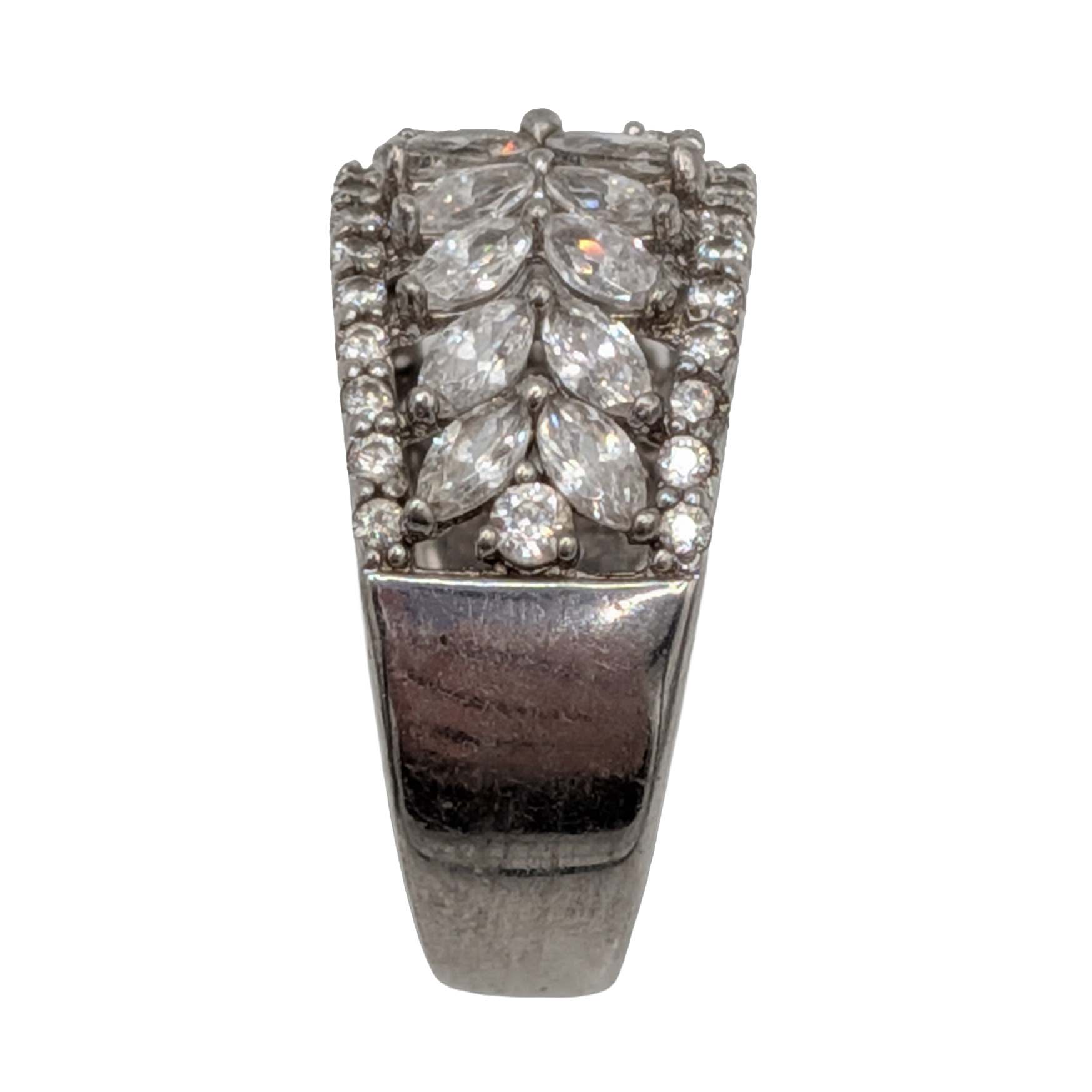 Sterling Silver Marquise CZ Floral Leaf Band Ring Size 7.75