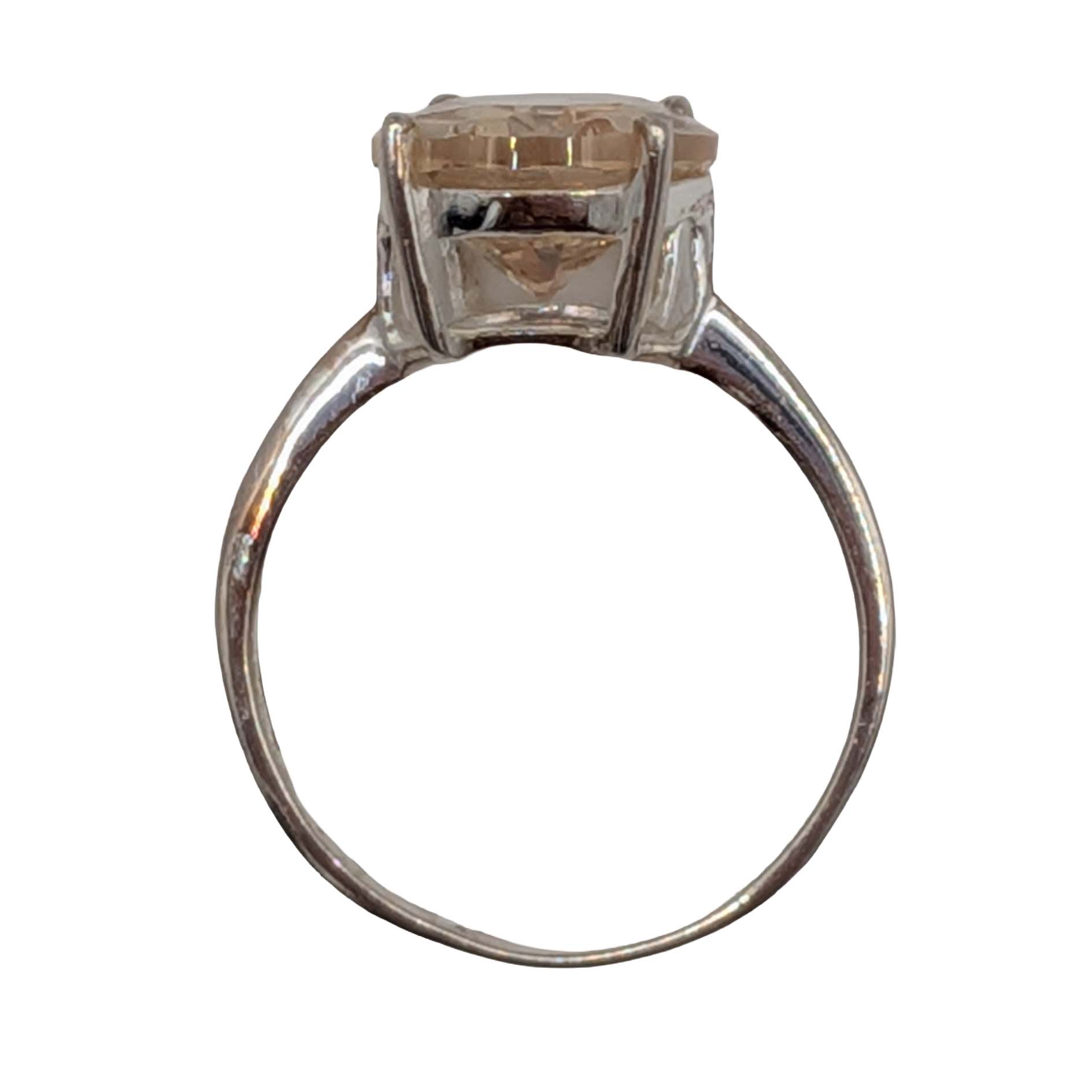 Sterling Silver Yellow Rhinestone Oval Solitaire Ring Size 7.25