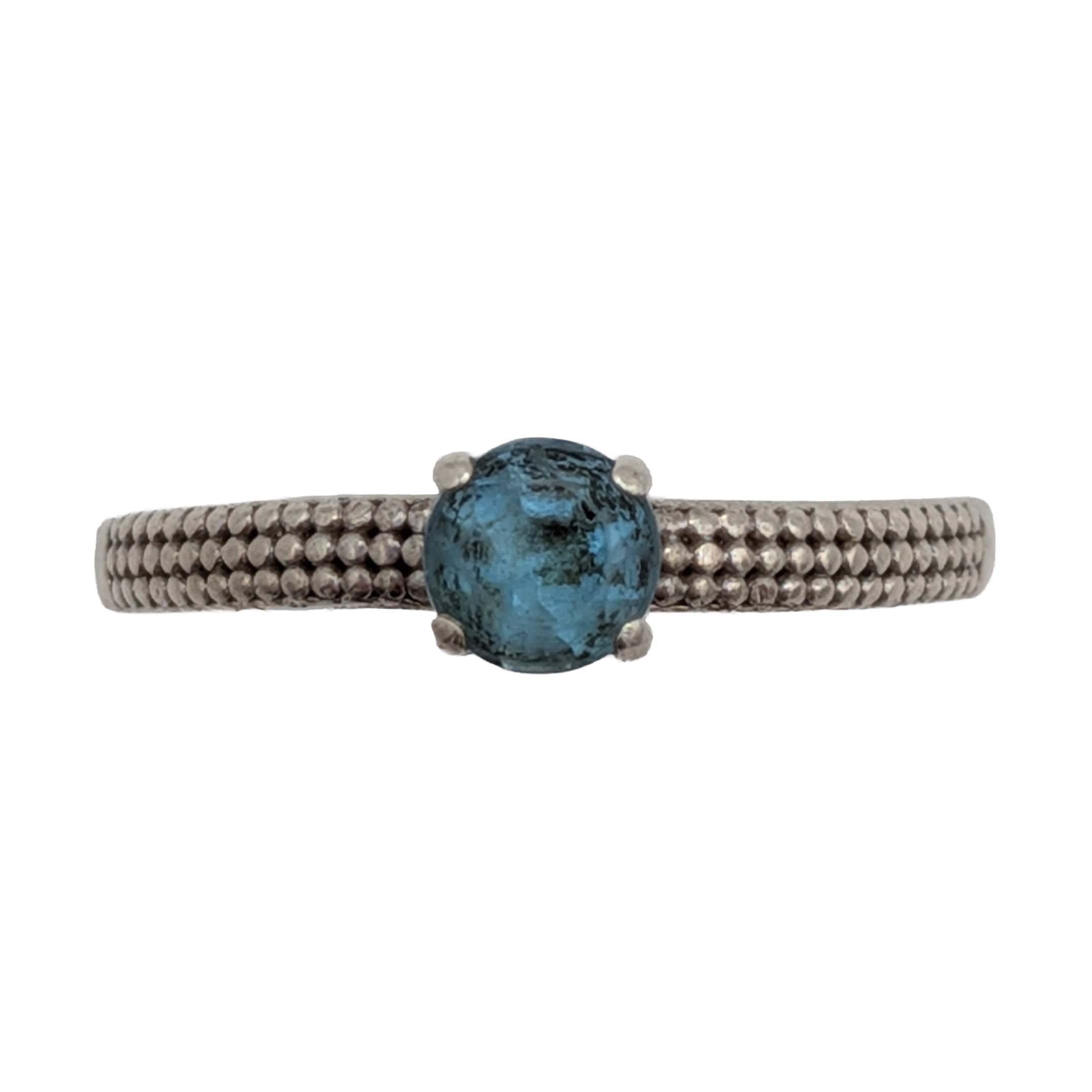 Signed Sterling Silver Blue Topaz Textured Solitaire Ring Size 8