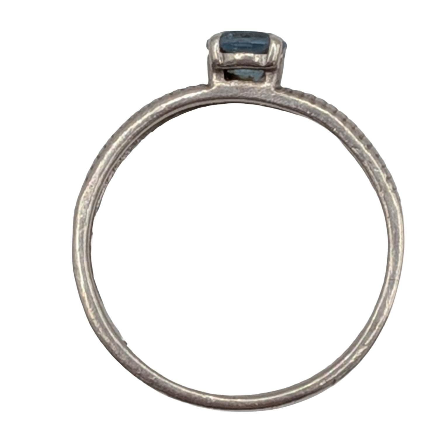 Signed Sterling Silver Blue Topaz Textured Solitaire Ring Size 8
