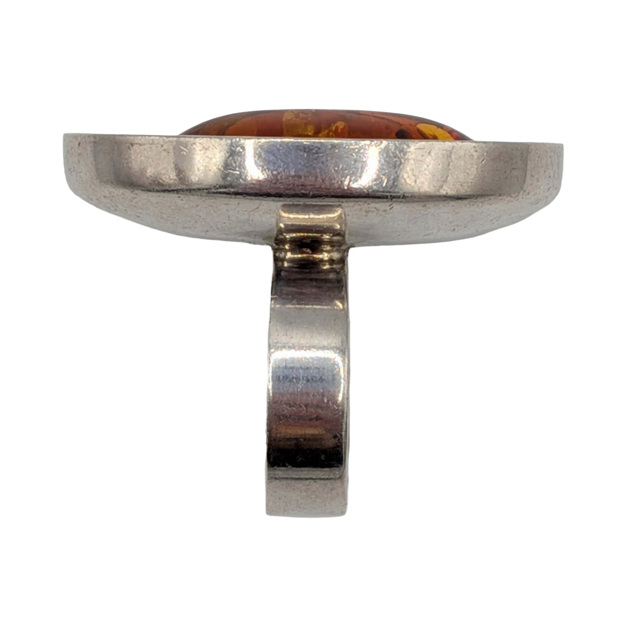 Sterling Silver Amber Oval Deep Set Dish Ring Size 6
