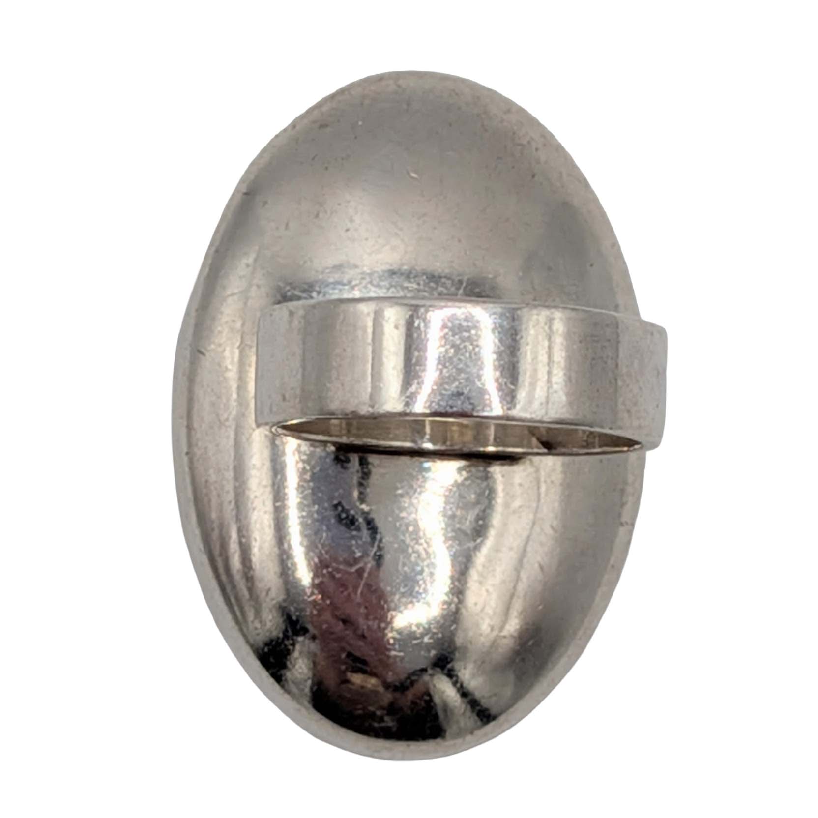 Sterling Silver Amber Oval Deep Set Dish Ring Size 6