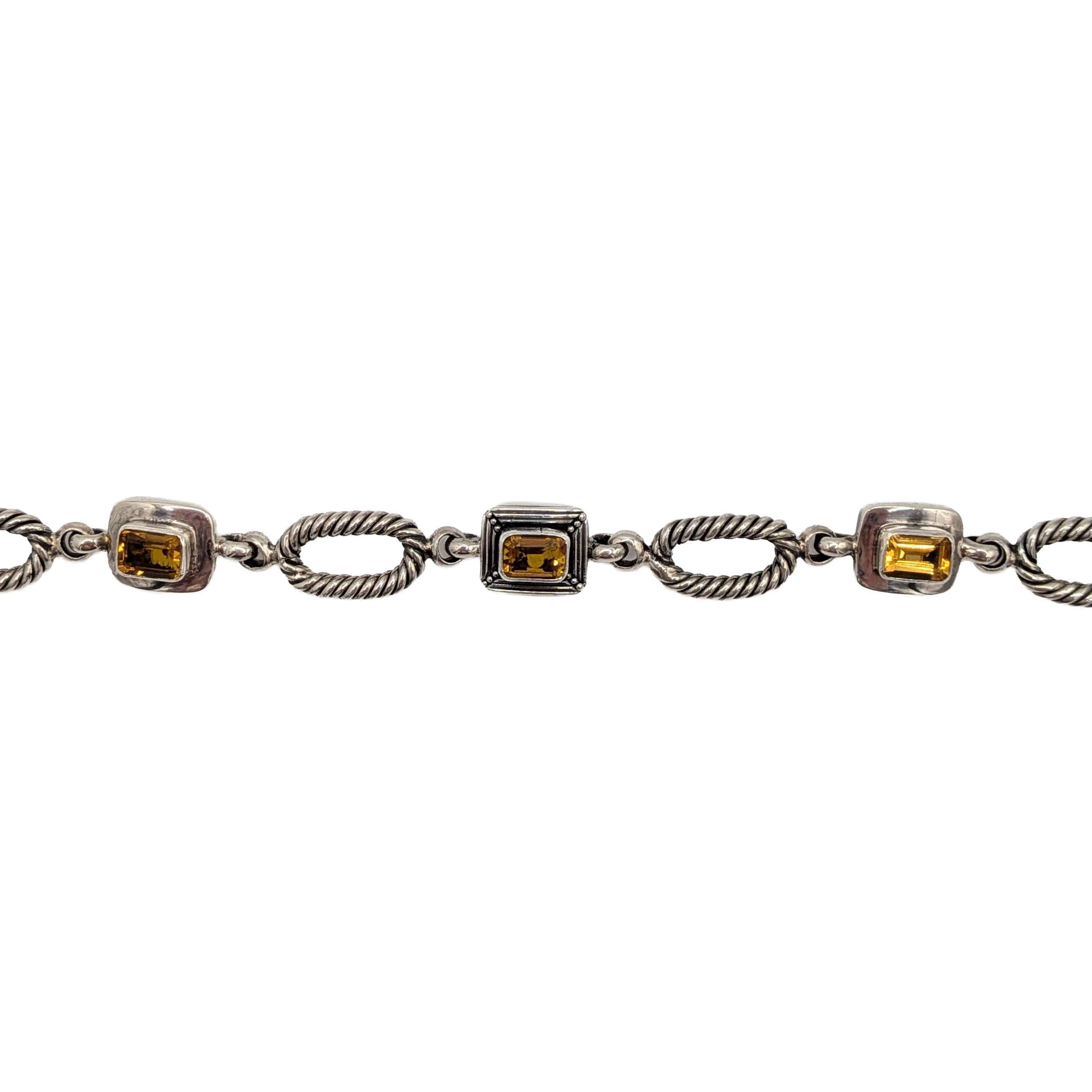 Signed Sterling Silver Citrine Twisted Oval Link Bracelet