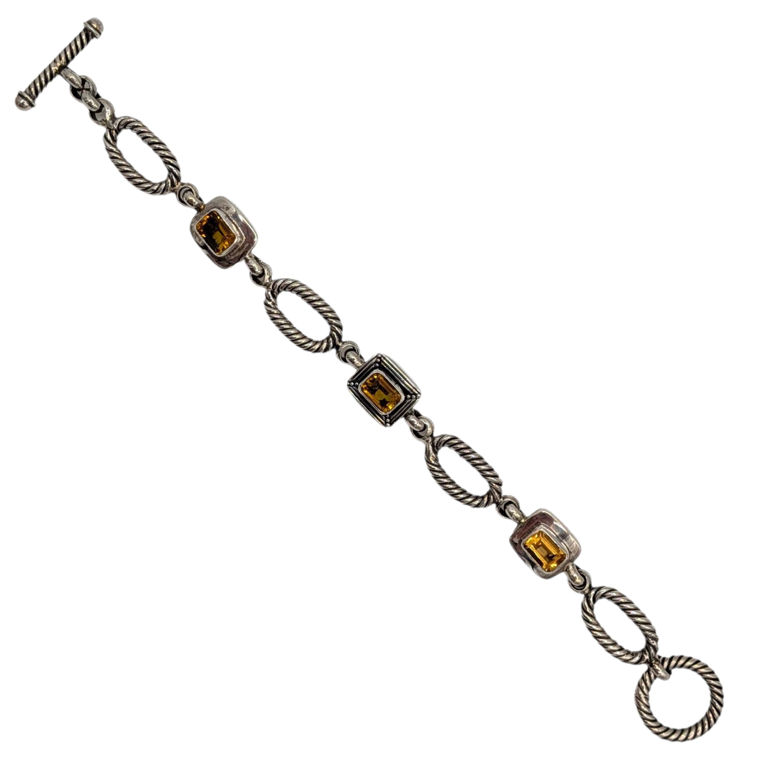 Signed Sterling Silver Citrine Twisted Oval Link Bracelet